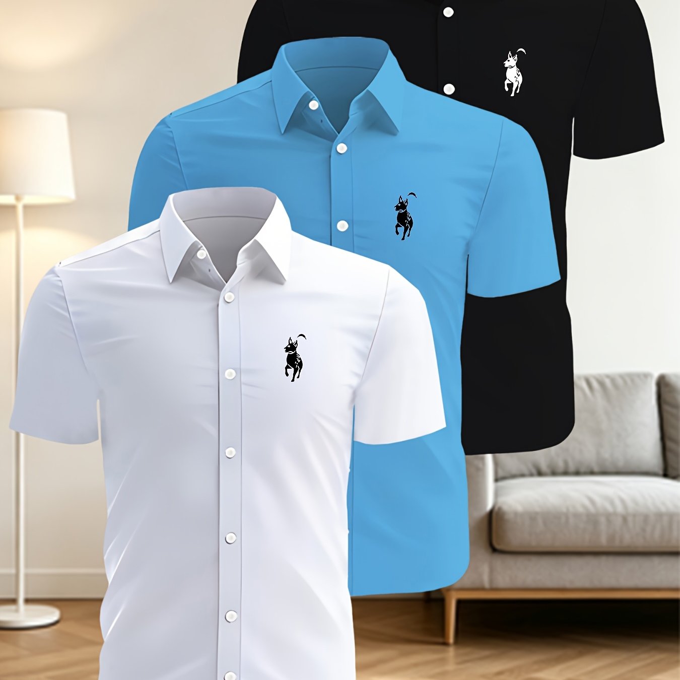 TEMU Men' Color Short Sleeve Shirt 3pcs Set Business Formal Top Versatile Casual Athletic Shirt