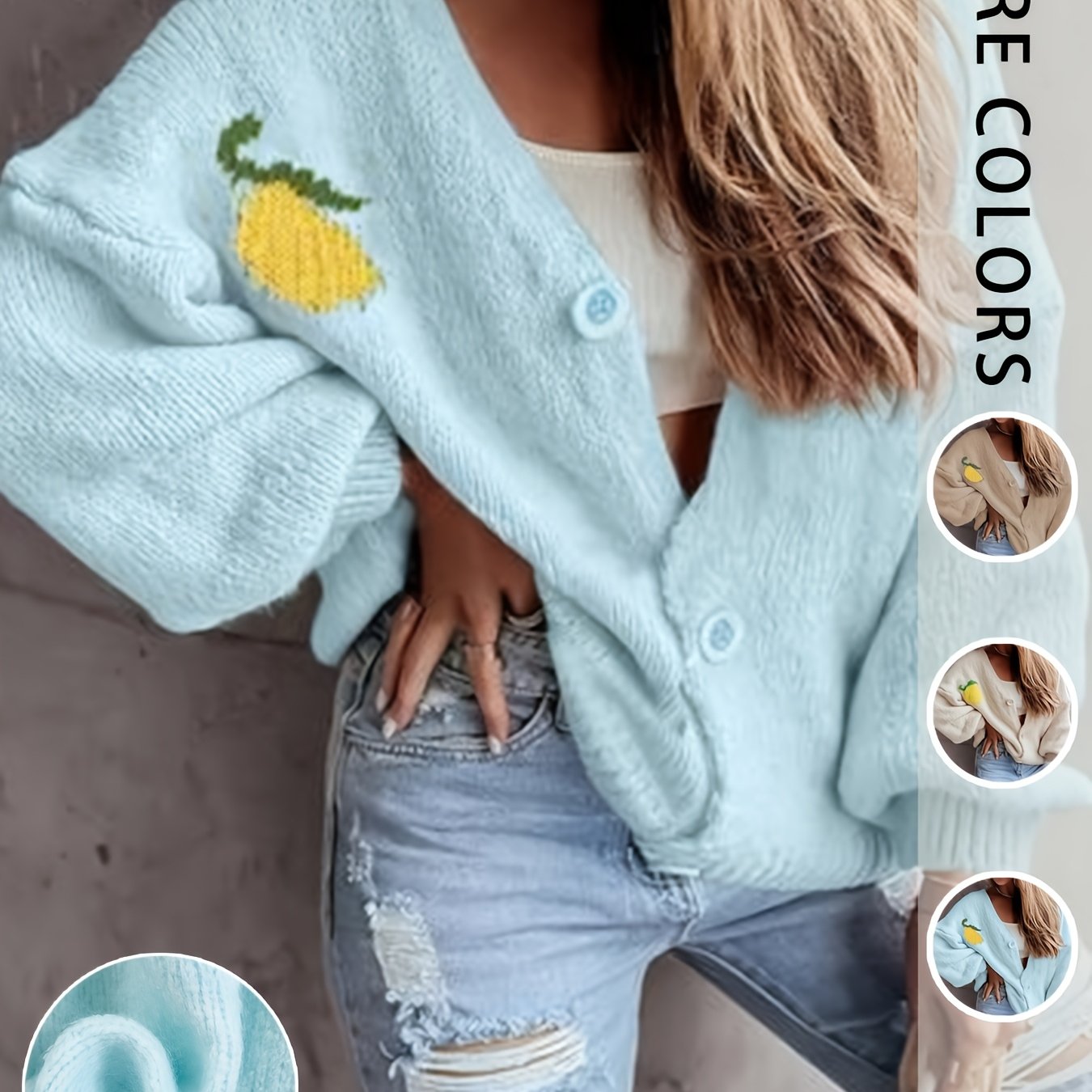 TEMU Women's Spring Autumn V-neck Cardigan Top, Soft Casual , Spring Autumn Versatile Fashion Item