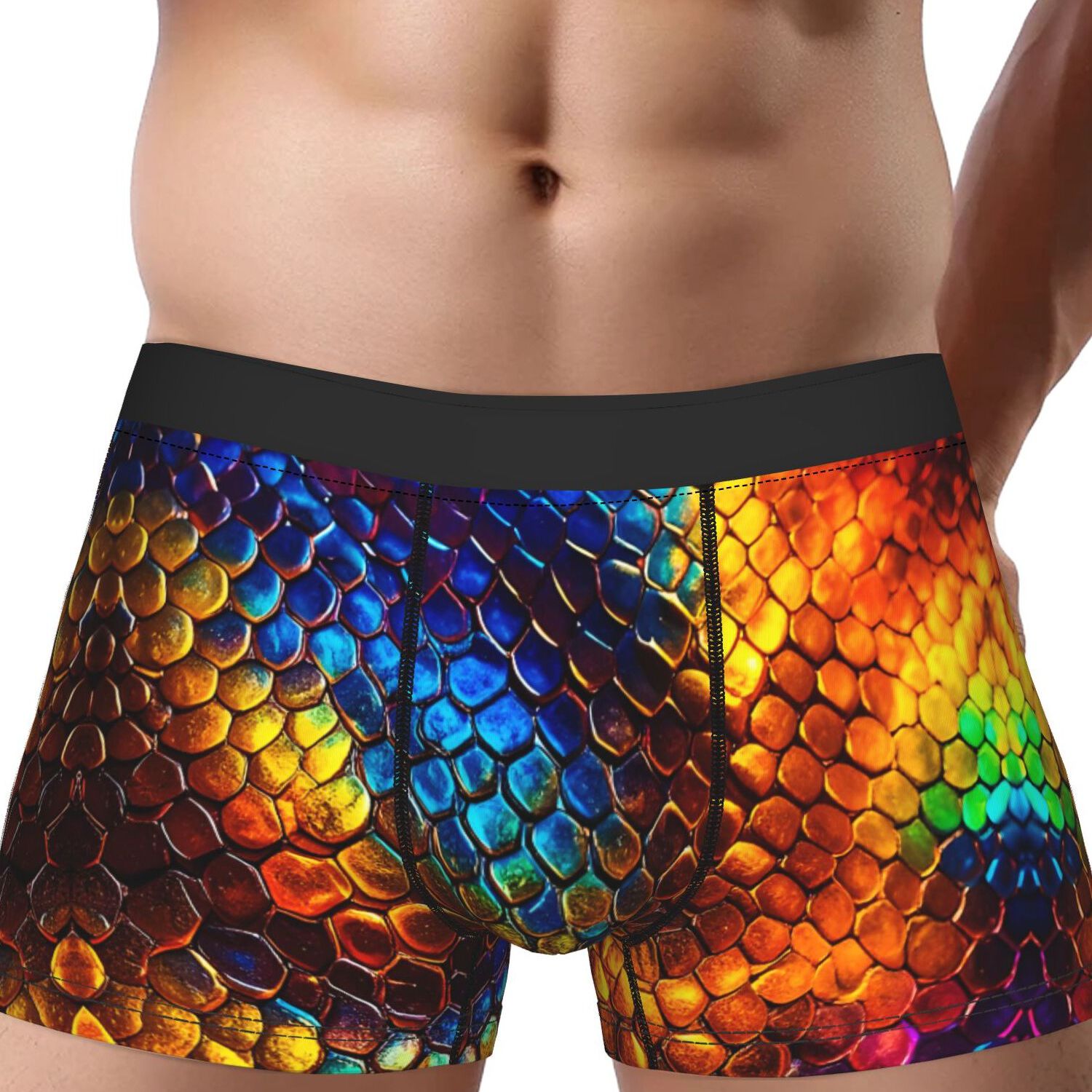 TEMU 1pc Christmas Love Boxing Fans Funny Snake Skin Texture For Stylish Underpants Breathable Panties Men's Underwear Sexy Shorts Boxer Briefs
