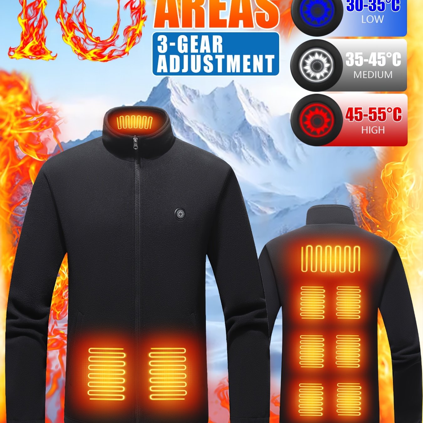 TEMU Winter Smart Heated Jacket With Single Control, 9 Zones, Usb Charging, Intelligent Temperature Control, Windproof, Warm Fleece Lined Coat, Men's