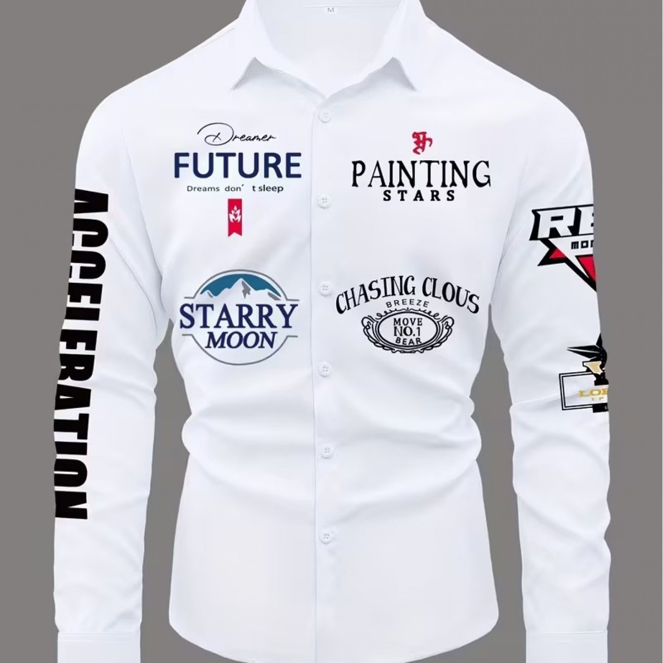 TEMU Men's Letter Print Long Sleeve Dress Shirt, Casual , Wearable Alone Or With White Shirt