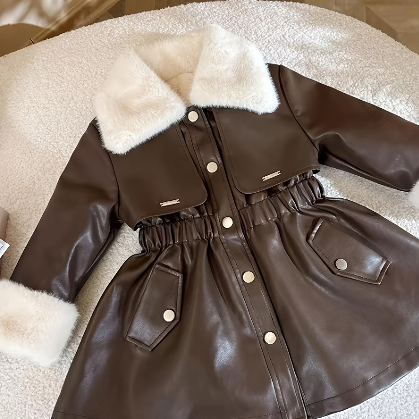 Image of Girls' Winter Waist-cinching Mid-length, Stylish Children's Outfit, Lapel And Cuffs Are Gentle And Textured, Side Pockets Are Practical And Beautiful, A Durable And Attractive For Girls In Winter.