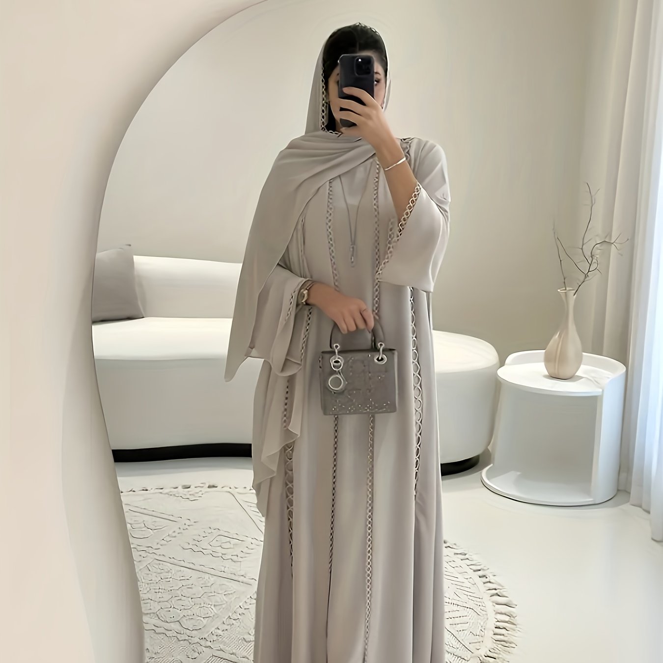 TEMU Open Robe Set With Lace, Sleeveless Slip Dress And Chiffon Headscarf - Lightweight, Easy, And Breathable