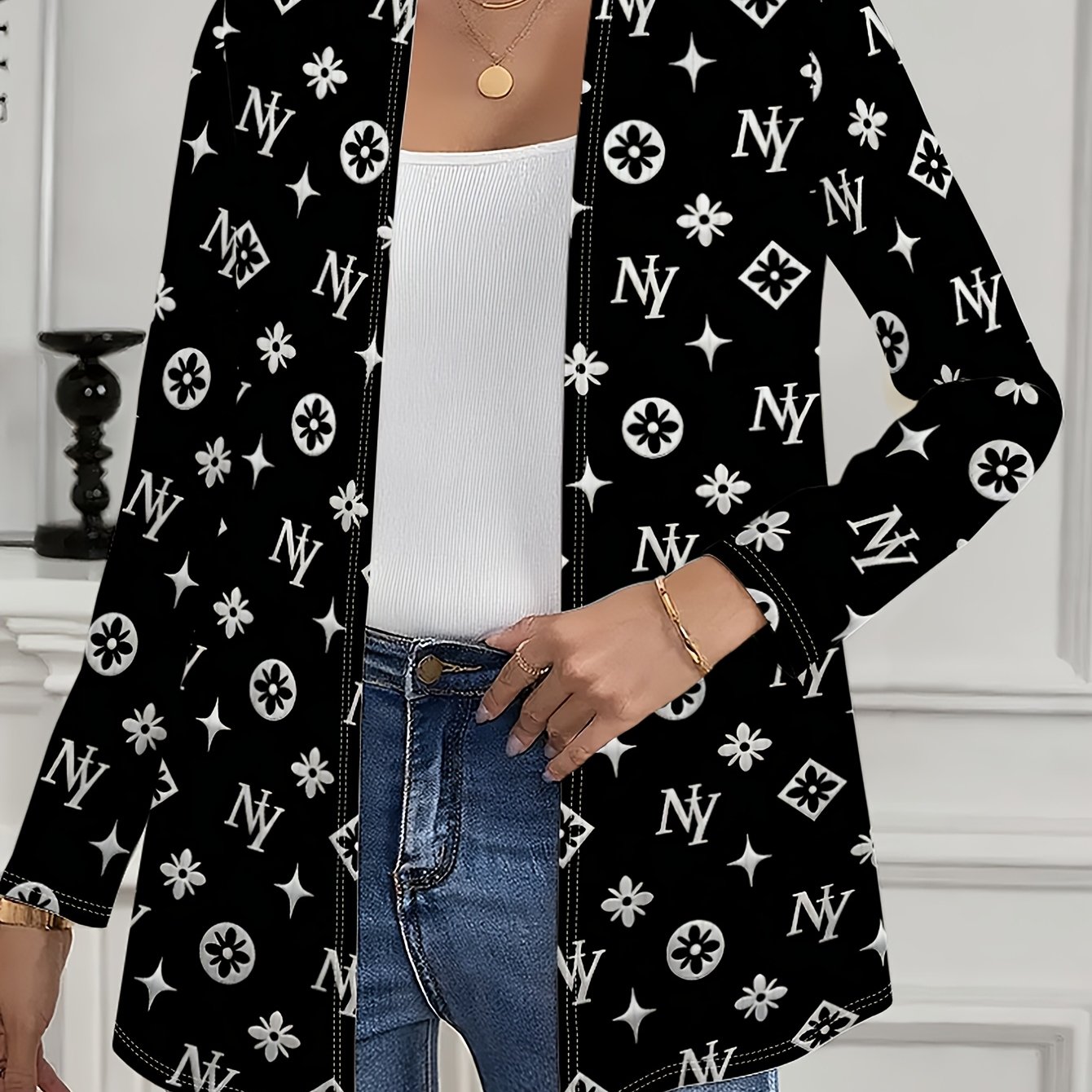 TEMU [daily Use]women's Printed Cardigan - Long-sleeved Casual Cardigan With . Comfortable, Lightweight, Versatile, And Stylish, Perfect For Spring