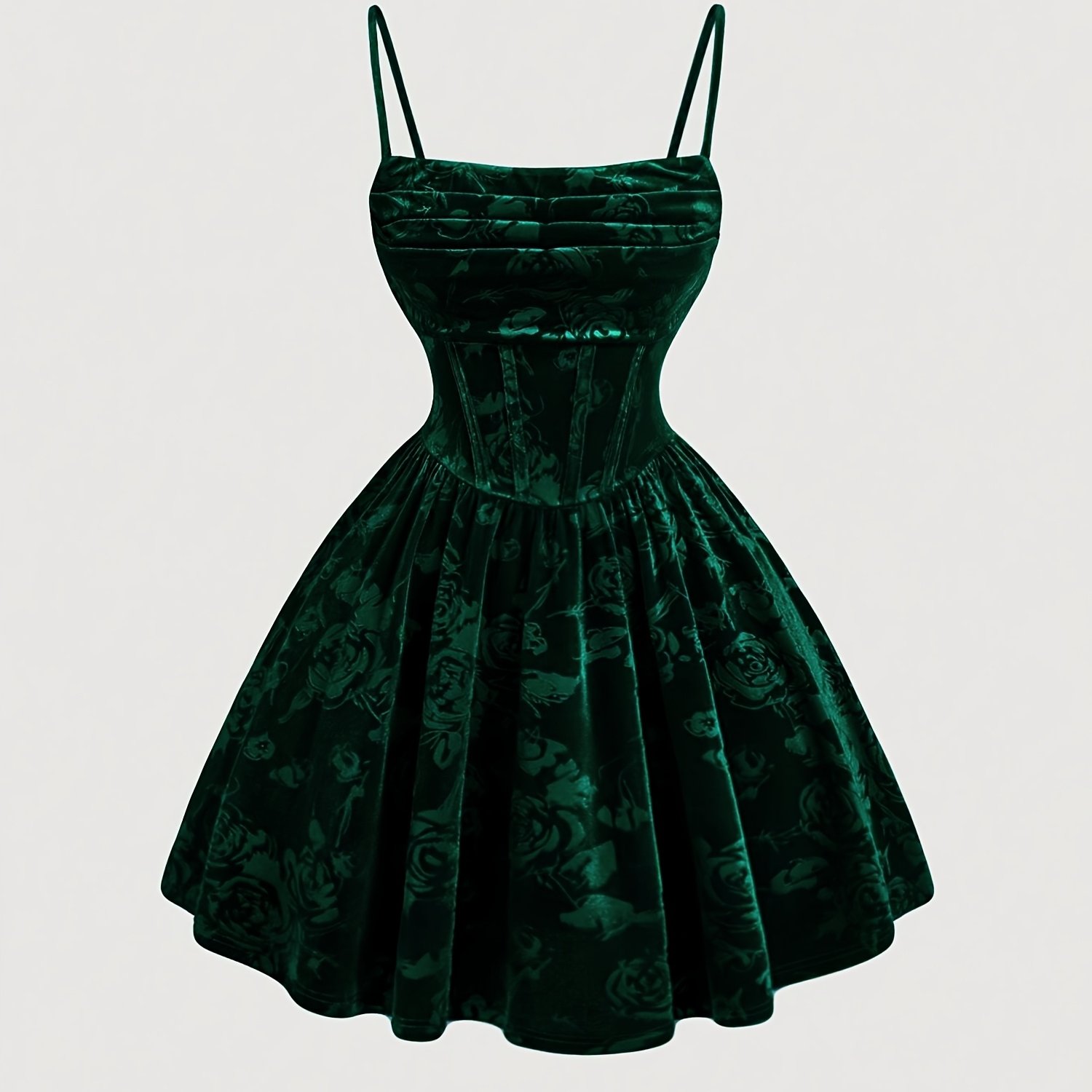 TEMU Velvet Embossed Fashion Dress For Christmas Holiday Party, Spaghetti Strap Ruched Versatile Autumn/winter Side Zipper Women's Dress