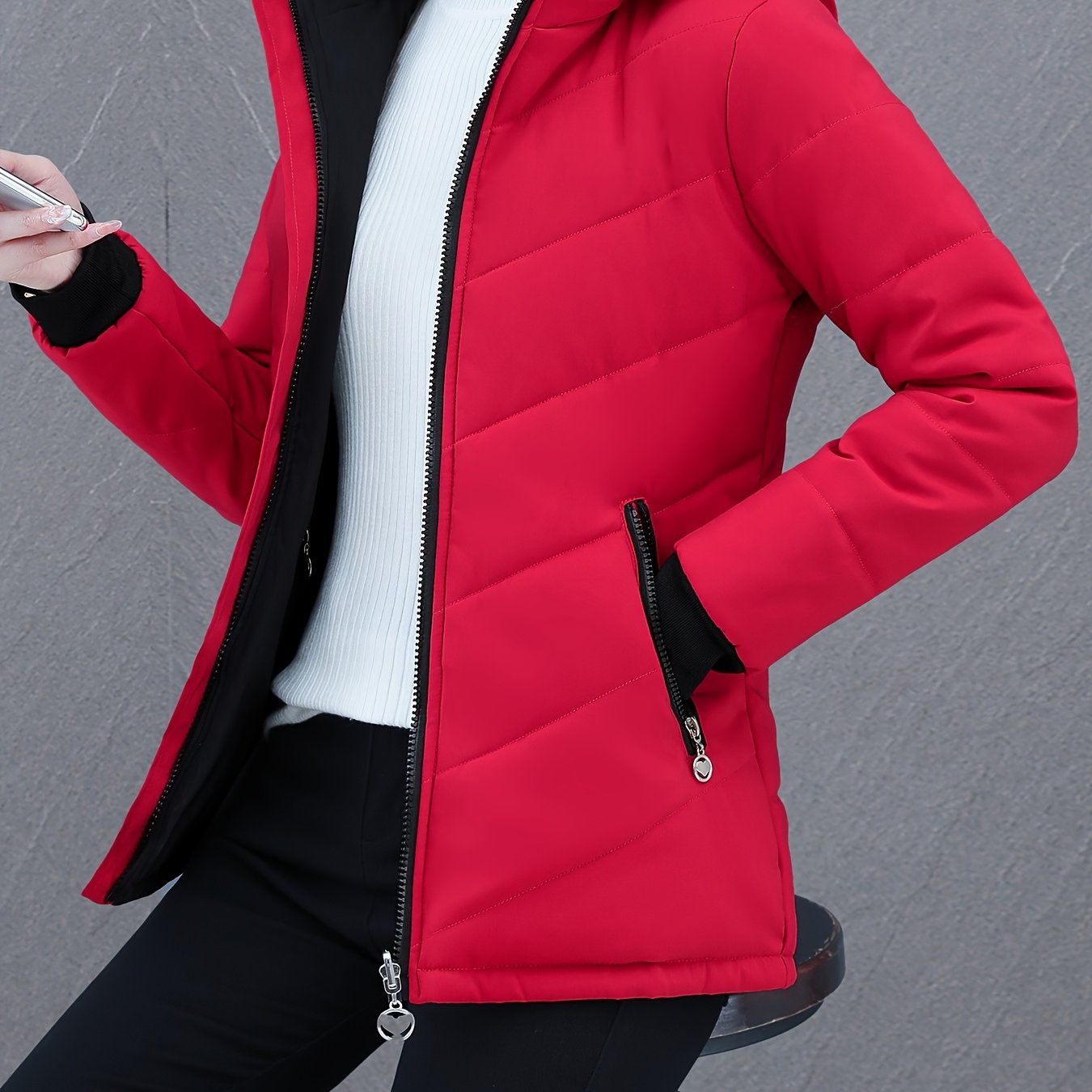 Image of Women's Reversible Winter Thickened Warm Jacket - Y Stylish Coat With Zipper Pockets, Detachable Hood - Perfect For Outdoor, Casual Workwear, Commuting - Lightweight & Affordable