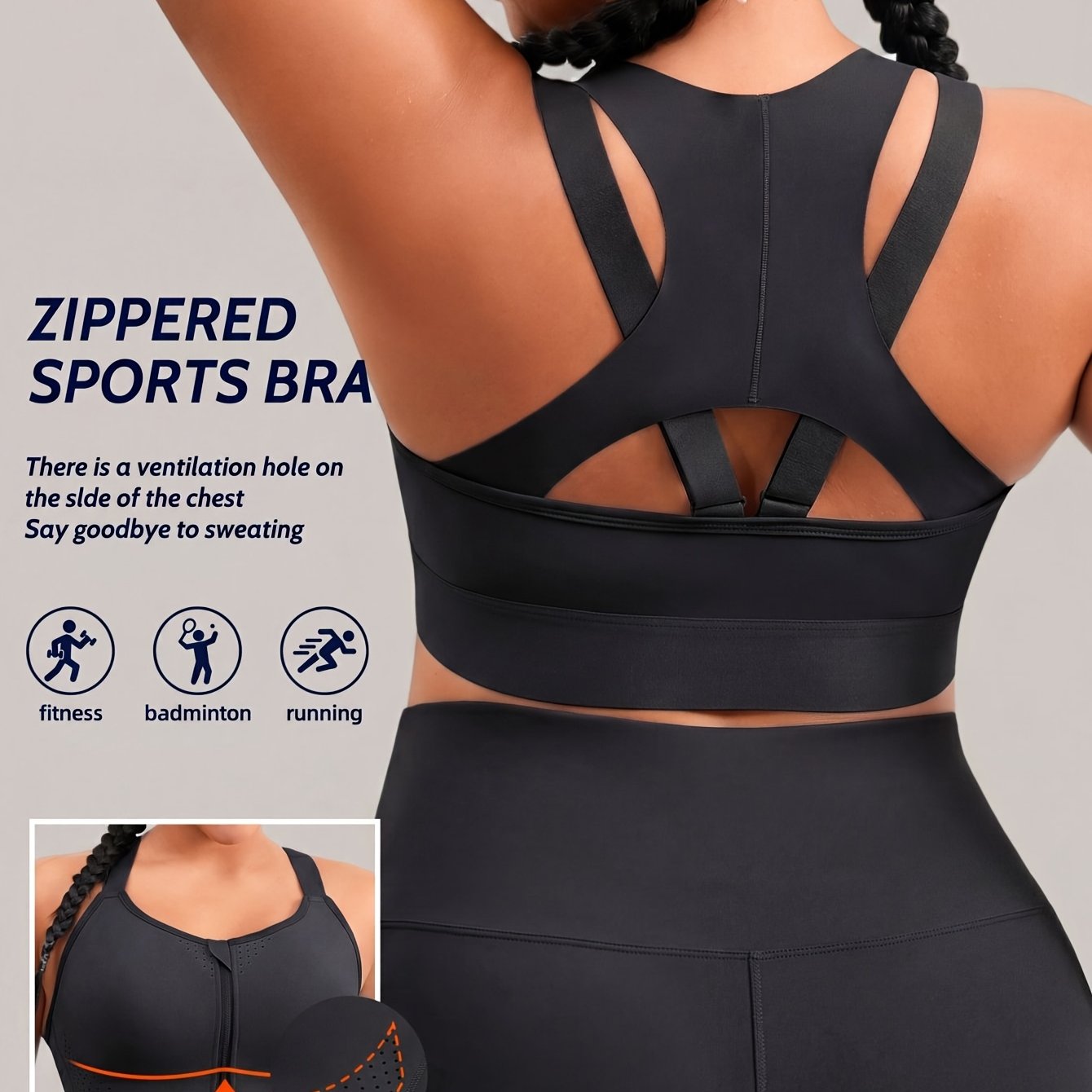 TEMU Women's Plus Size Bra, Back Smoothing, Posture Support And , Sagging Correction, Front Zipper Sports Bra, Casual Outer Vest