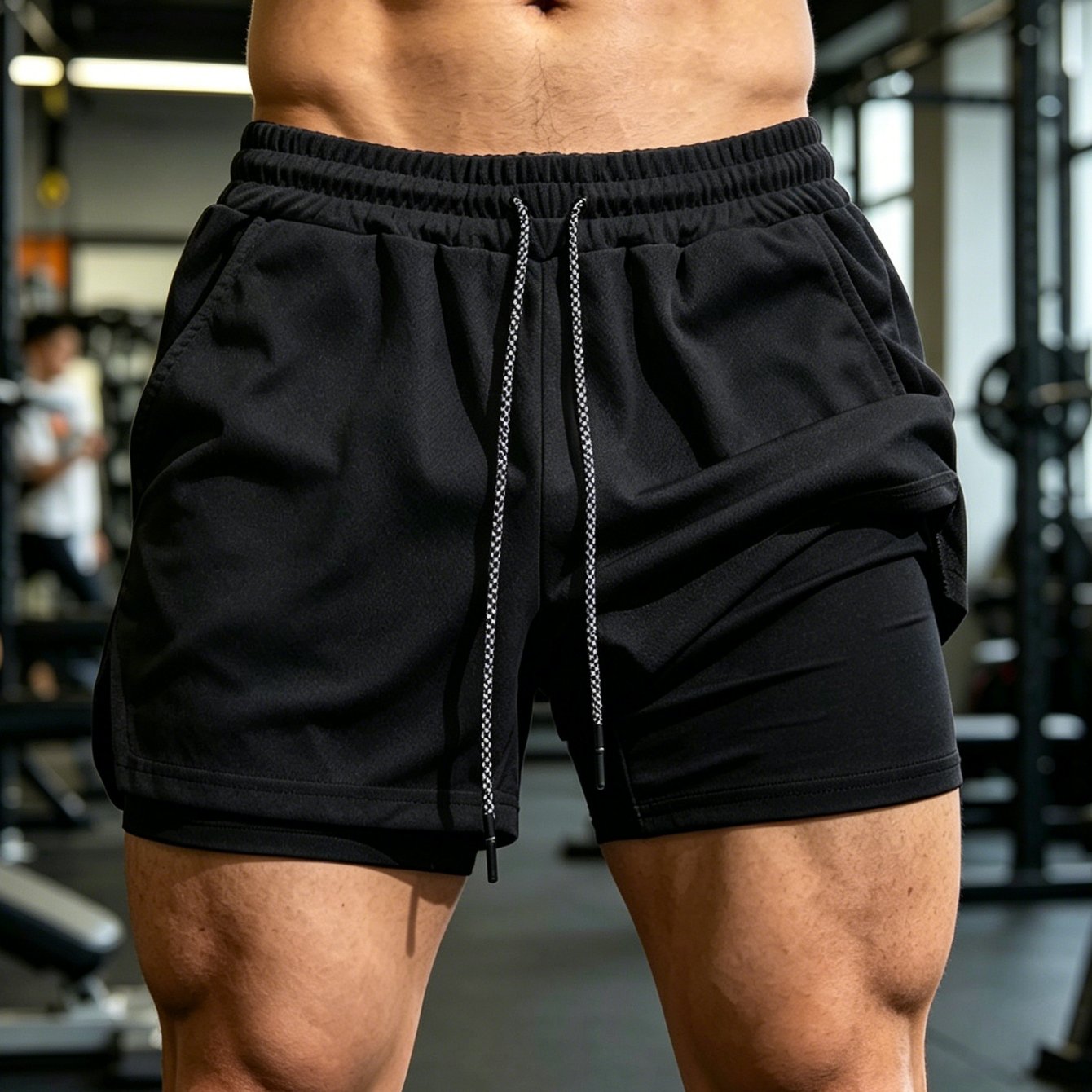 TEMU Men'-layer 2-in-1 Look Fitness Shorts, Quick-dry Mesh Knee-length Pants, Gym Weightlifting Squat Outdoor Hiking Running Sports Shorts