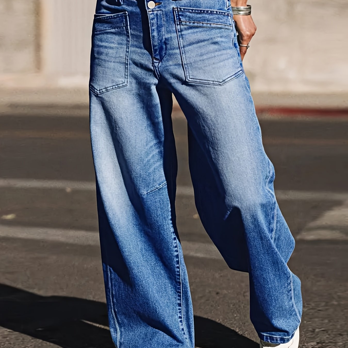 25aw Double-button Loose Straight Wash Denim Jeans, Fashion Casual
