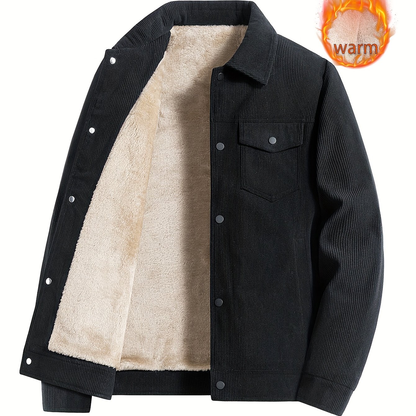 TEMU Men's Winter Outdoor Corduroy Lapel Work Jacket With Lining, Thickened Heat-retaining Fashion Versatile Jacket