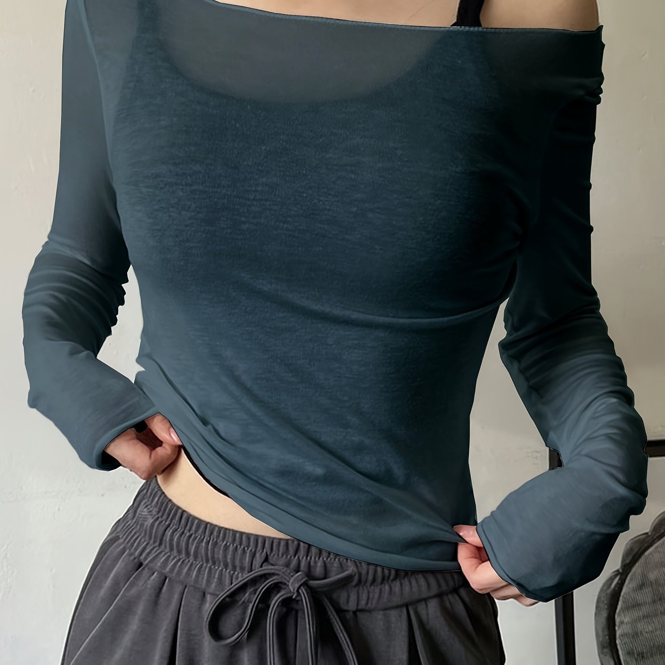 Thin Shirt Long Sleeve Semi-sheer T-shirt