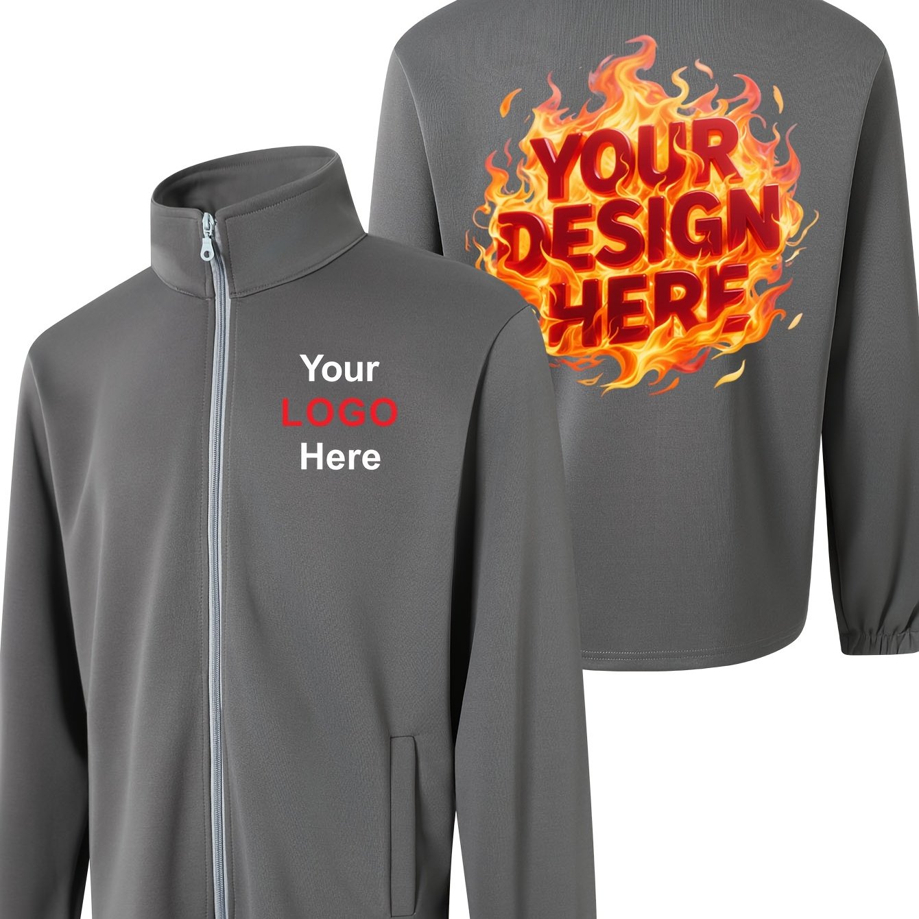 TEMU Sudadera con Cuello y Cremallera para Hombre, Personalizable con Estampados Delanteros y Traseros, Añade Tu Texto/Imagen/Foto Familiar/Foto de