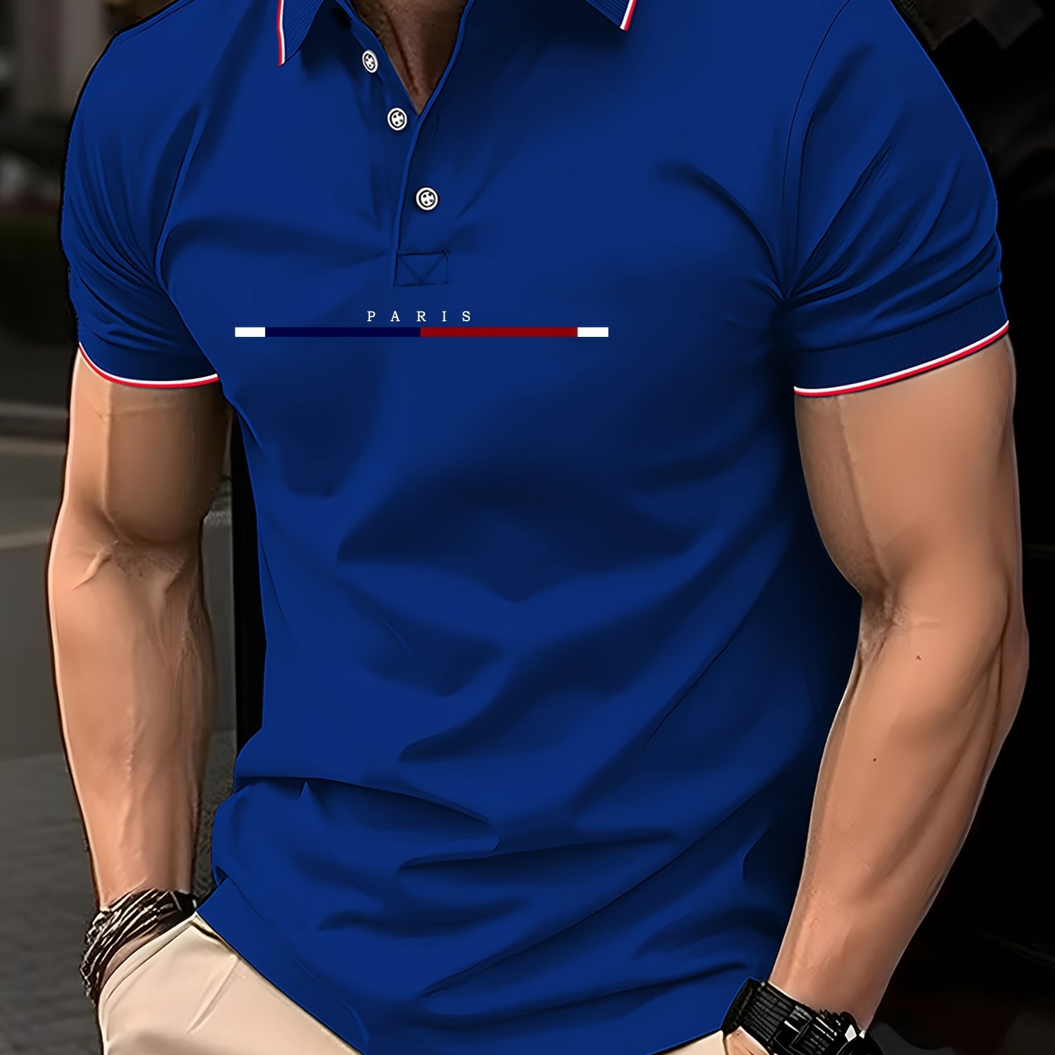 Image of Fashionable, Light Luxury, Mature Charm, Three-color Striped Letter Print, Business Men' Essential Shirt, Lapel Design, High-end And , Slim Fit To Look , Wearing , Breathable And Comfortable