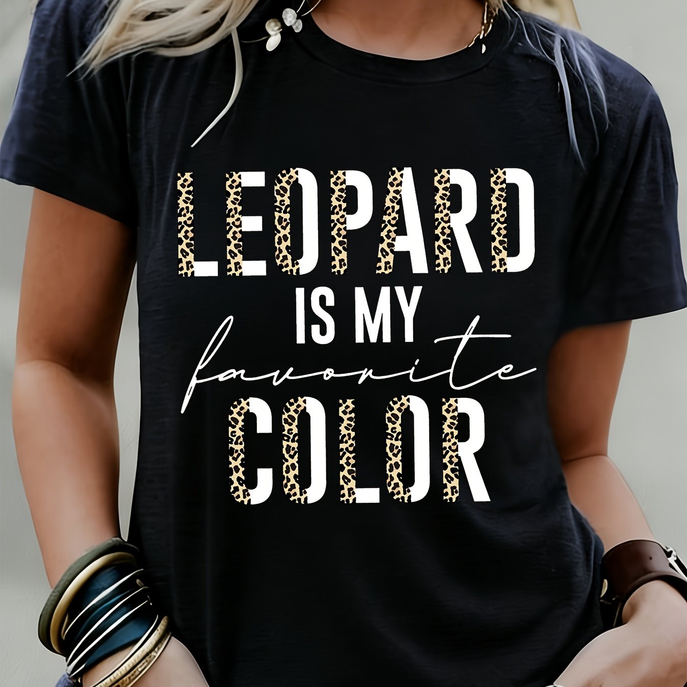 Mtt506 Vintage Leopard Print Is T-shirt, Y Animal Print Shirt, Women's Leopard Print T-shirt, Leopard , Crew Neck Leopard Print Shirt