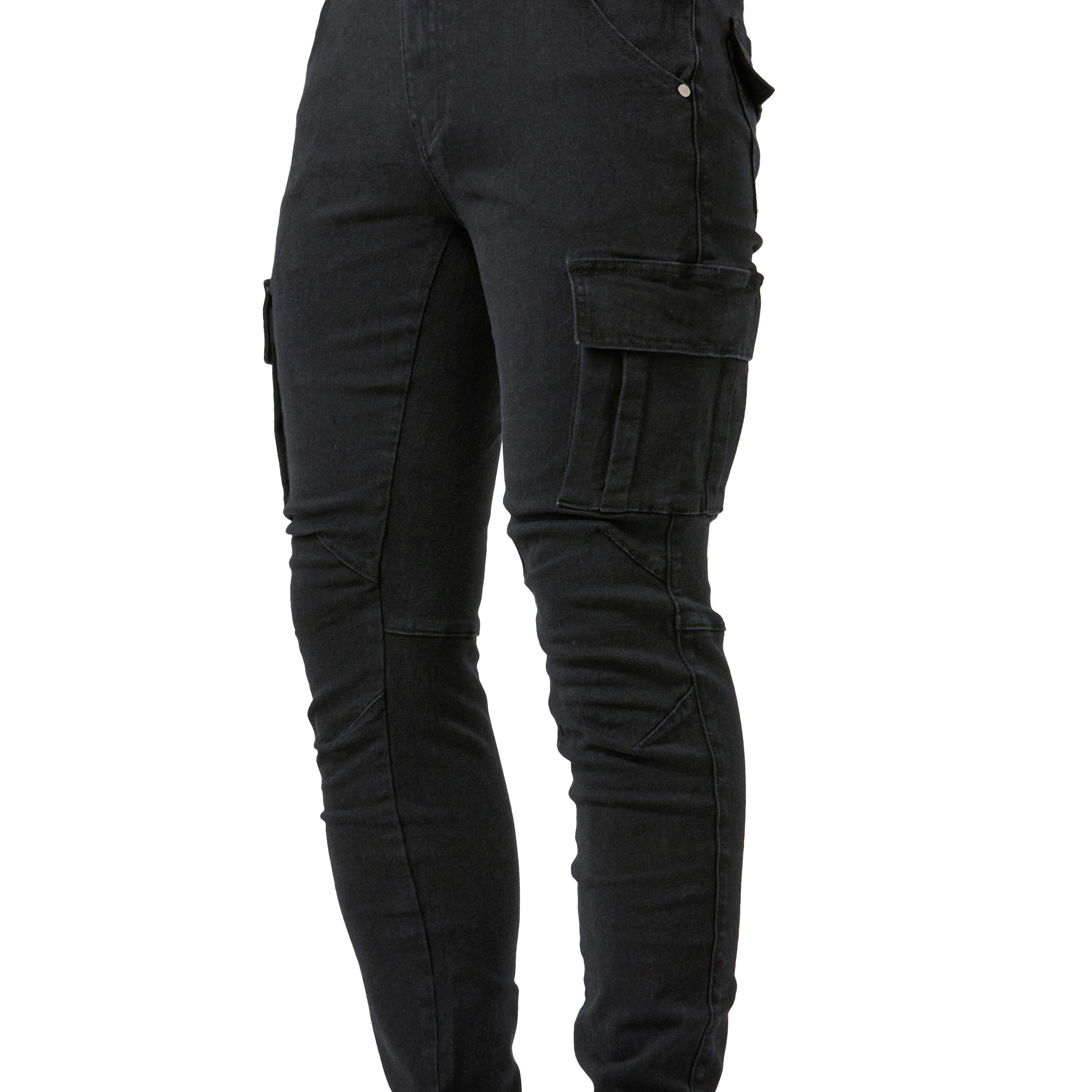 Men's Casual Multi Pocket Jeans Chic Street Style High - Temu Germany