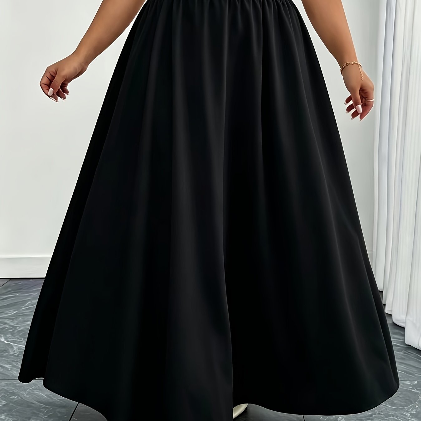 TEMU Plus Size - Casual Versatile With Pockets Thin Flared Midi Skirt