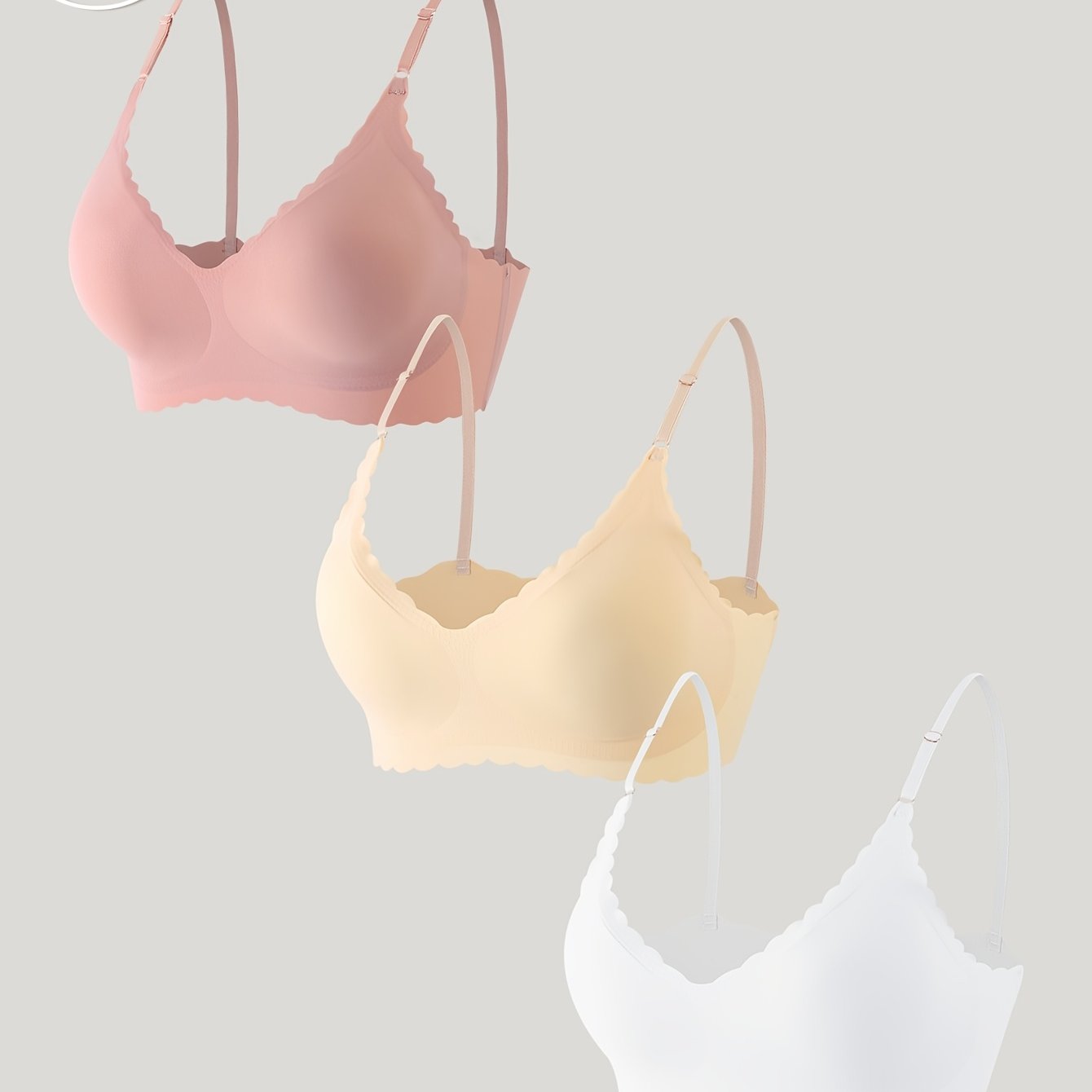 3pcs Women's Autumn/ Wave-edge Cami V-neck Wire-free Bras