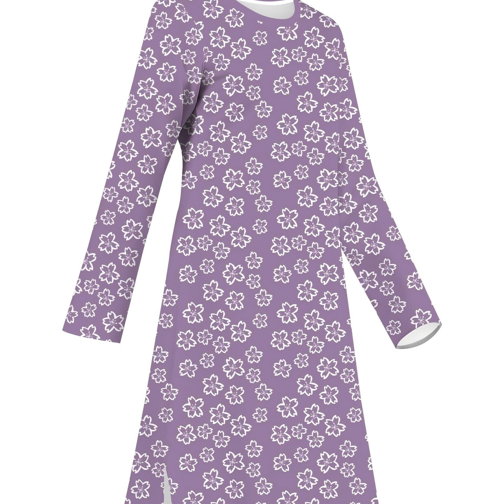TEMU [printed Design â Not Textured//sequins/flat Print T-shirt, No Additions/white Sheer] Women's Long Blouse, Light Purple Background With -petal