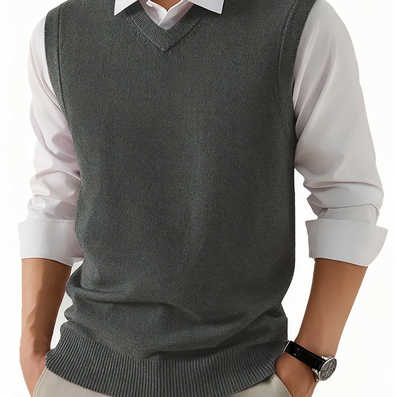 TEMU Men's Vest Spring Autumn New Solid Color Sweater V-neck Knit Pullover Sleeveless Outerwear Vest
