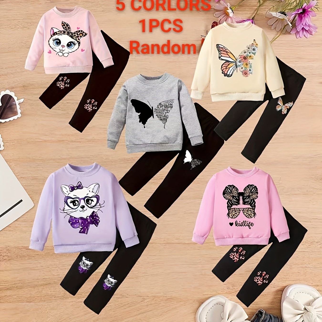 Image of 5 Random Colors 1 Set Boys' And Girls' Autumn Outfits, Fashionable Kids' Girls' Hoodie Sets, Suitable For , Slim-fit And