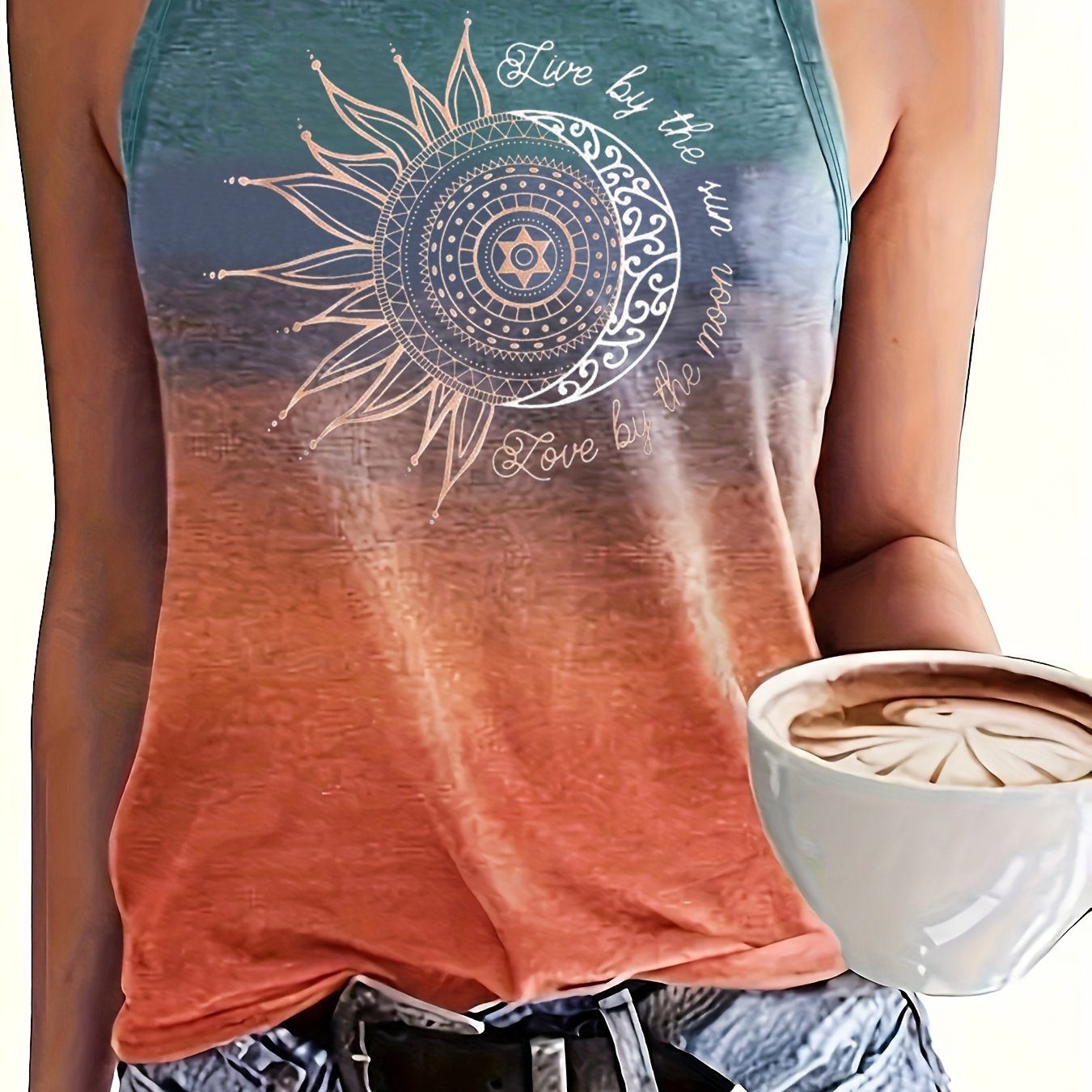 E-shop 2024 Western Mode Buchstaben Print Rundhals Tank Top