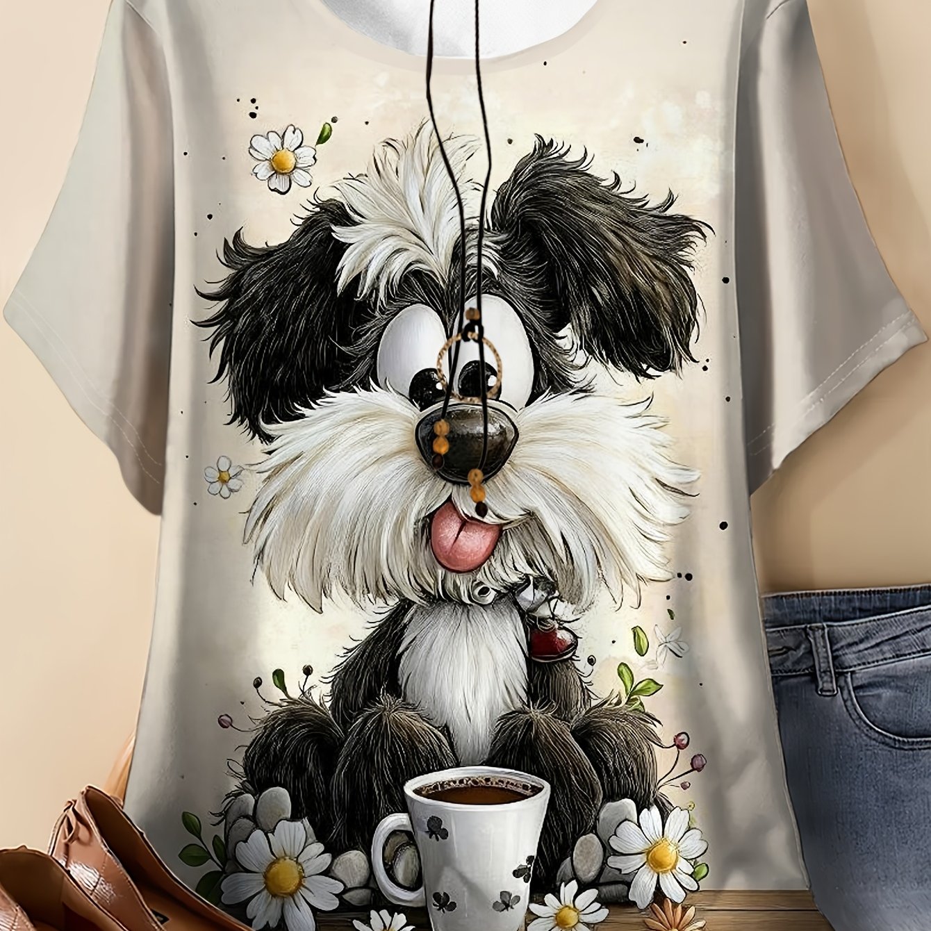 TEMU Plus Size - Plus Size - Women's Small Printed Round Neck T-shirt - Soft, Casual, And , Machine Washable For , Featuring Vibrant Digital Designs,