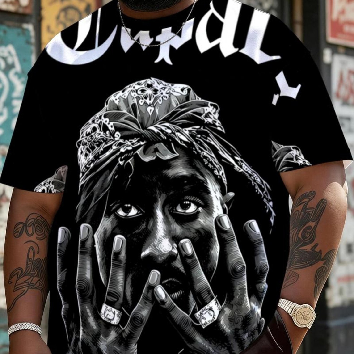 TEMU [printed Design-not Textured] Men's Round Neck Short Top, Portrait Theme, Retro Vibe, Detailed Scenes With Quality, Suitable For And Gatherings,