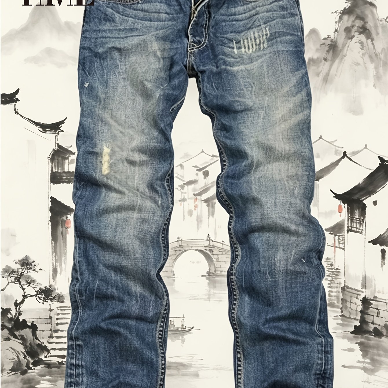TEMU Hme High-end Luxury Retro Summer Men's Jeans, 3d Tailoring Loose Straight-leg Version Modifies , And Slimmer, Exquisite Washing Is Not Easy To