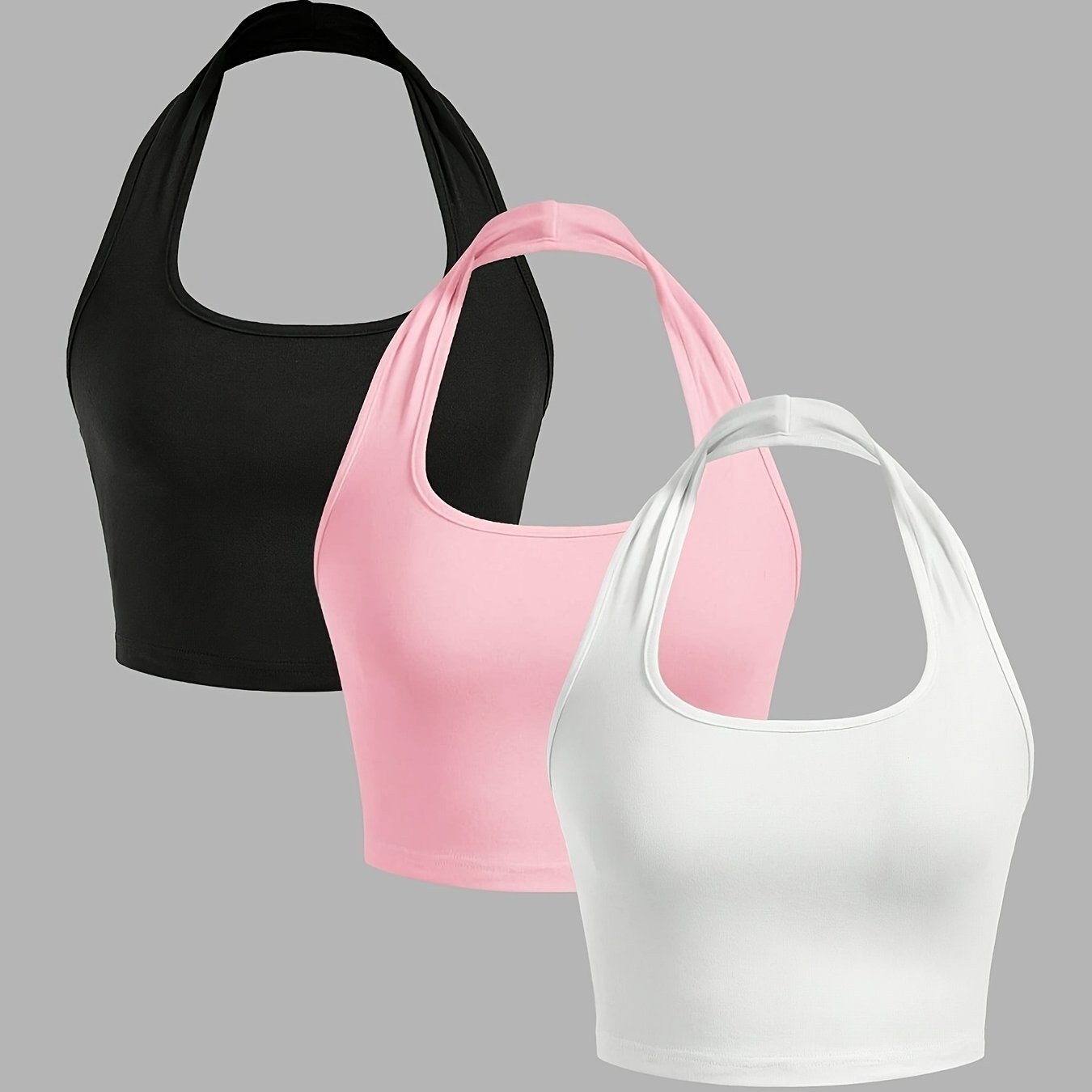 TEMU 3-piece New Sexy Halter Neck Tank Top, Solid Color Sexy Casual Camisole Top For Women