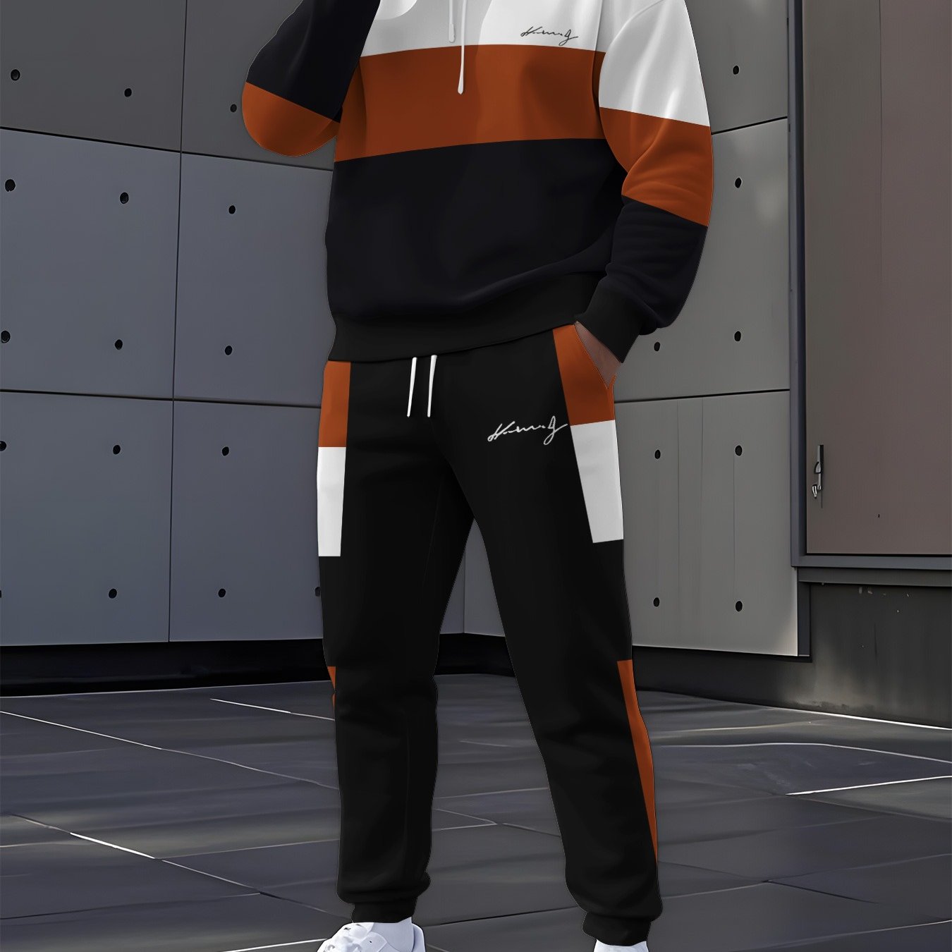 2025 Men's Trendy Sweatshirt Set, 2pcs Sweatshirt And Pants, Sporty Print Elements, Christmas Halloween Special
