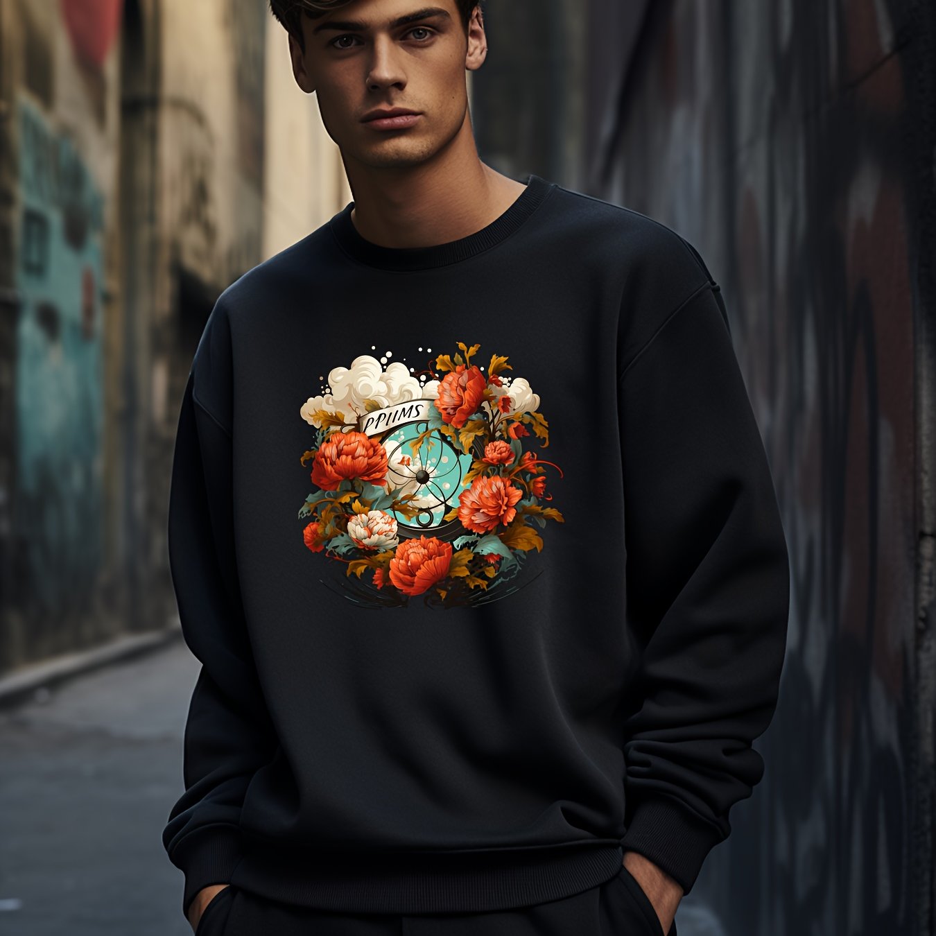 Men's Fashion Colorful Print Sweatshirt Long Sleeve Crew - Temu