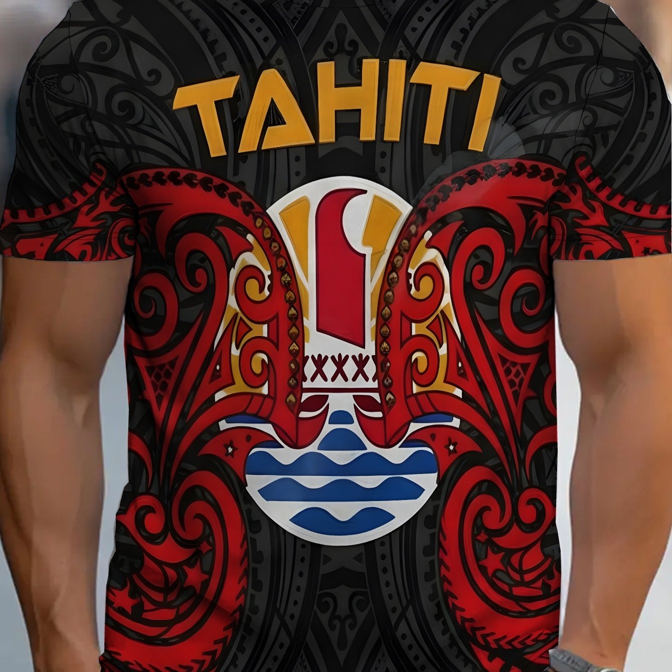TEMU T-shirt homme à manches courtes et col rond avec imprimé numérique intégral de l' polynésien
