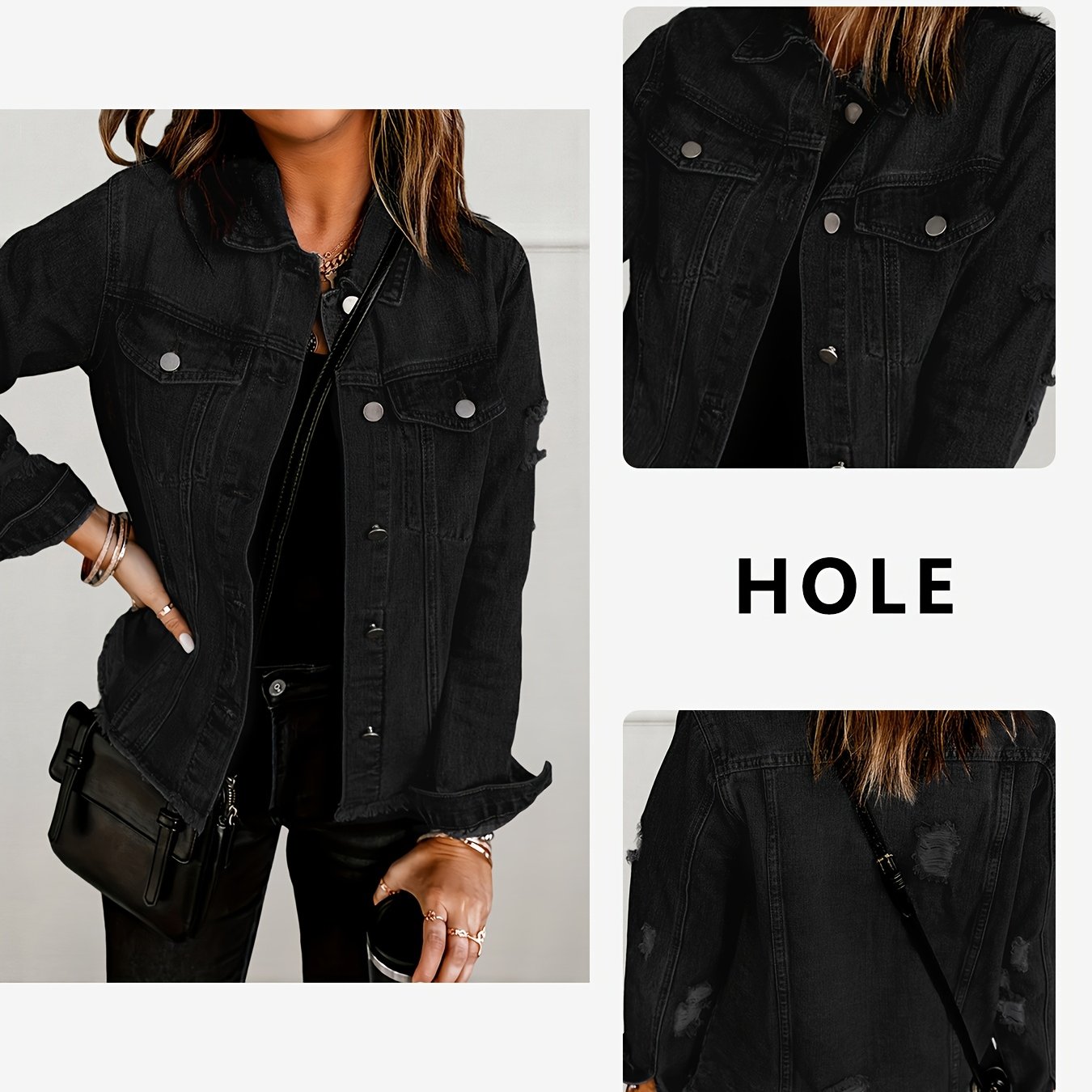 New Lapel, Straight Shoulder, Denim Edge Jacket For Women, Short, , Slim Fit, Casual Jacket