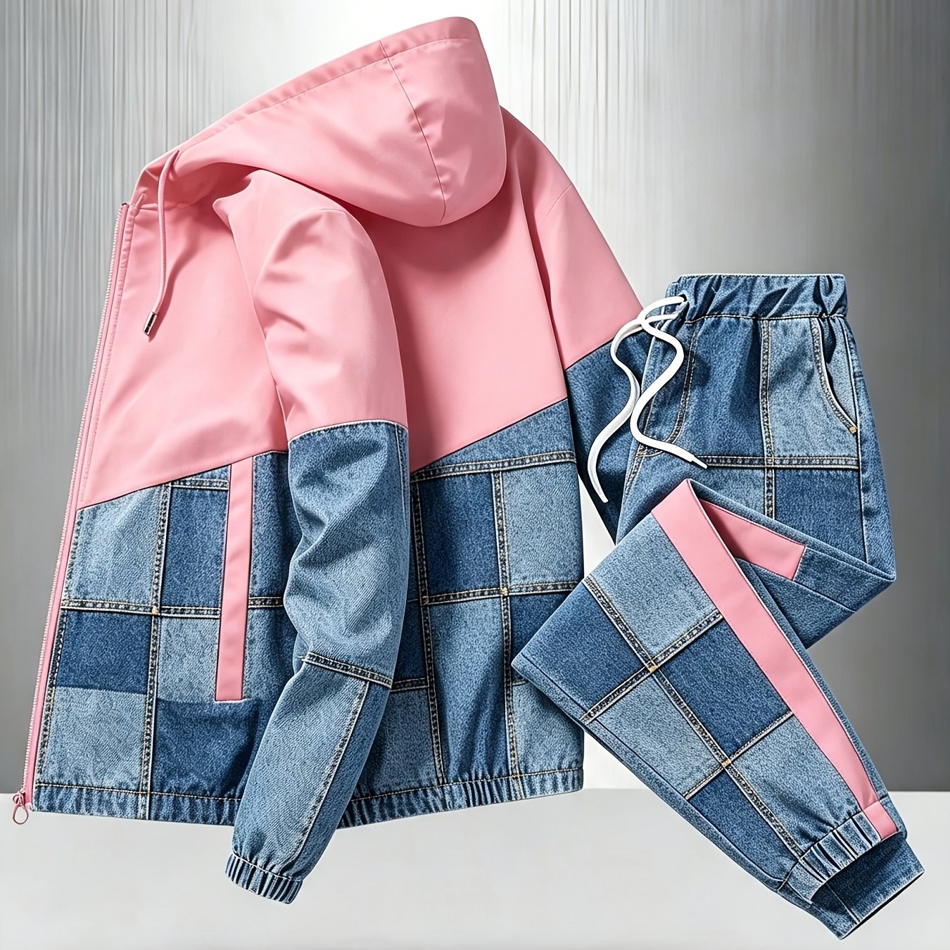 TEMU Unisex Hooded Sweatpants Set, 2pcs Jogging Suit, Hooded Jacket, Printed Sportswear Set, Casual Zip Up Hoodie Set, Sporty Hooded Cardigan With
