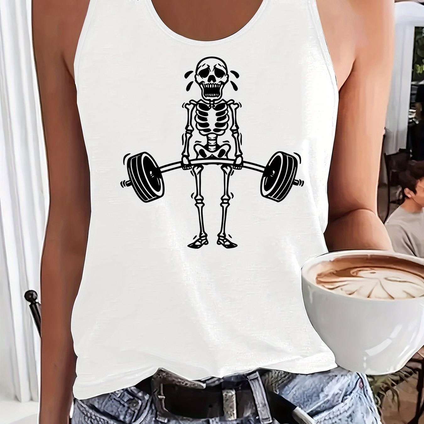 TEMU Women' Lifting Weights Graphic Print Tank Top - Casual Sleeveless Round Neck Summer & Spring Top, Machine Washable Lightweight Workout & Casual
