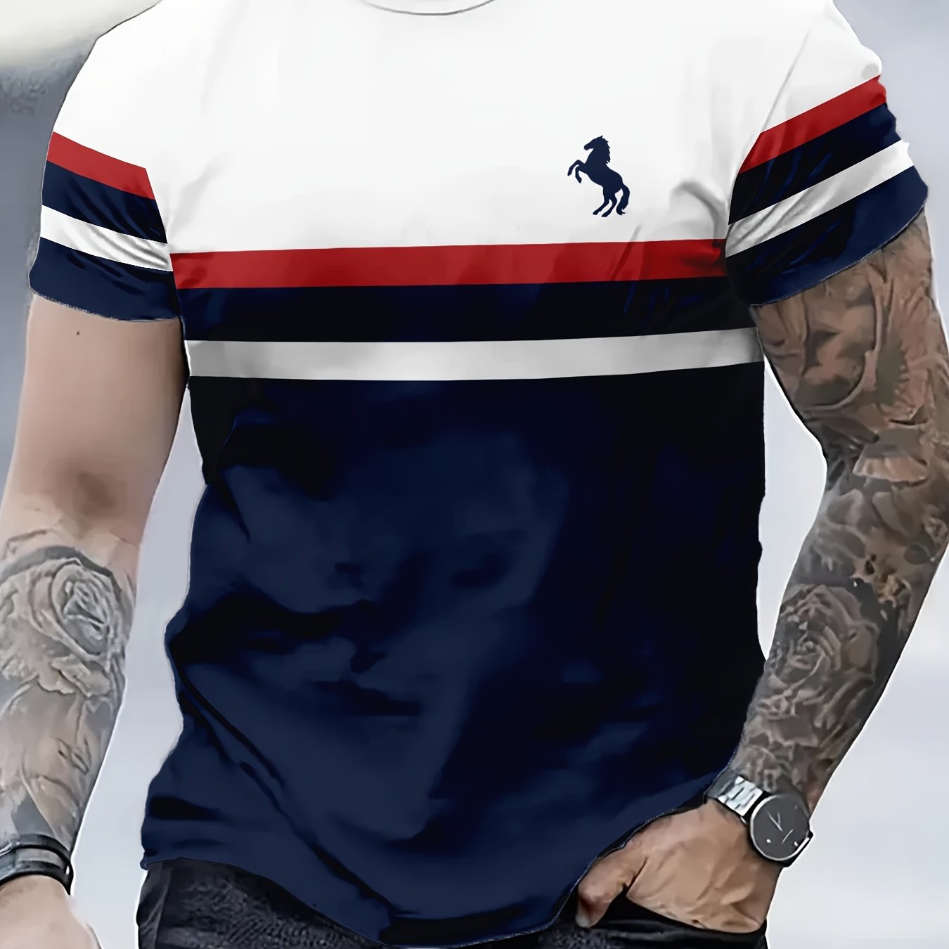 TEMU Men's Fashion T-shirt, Outdoor Round Neck Short Sleeve Sweatshirt