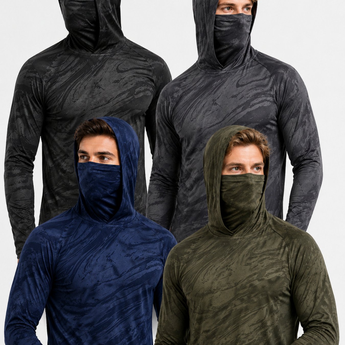 TEMU 4-pc Men's Hooded Body Shaping Long Sleeve T-shirt, Quick-dry Breathable Top For Outdoor Fishing And Cycling