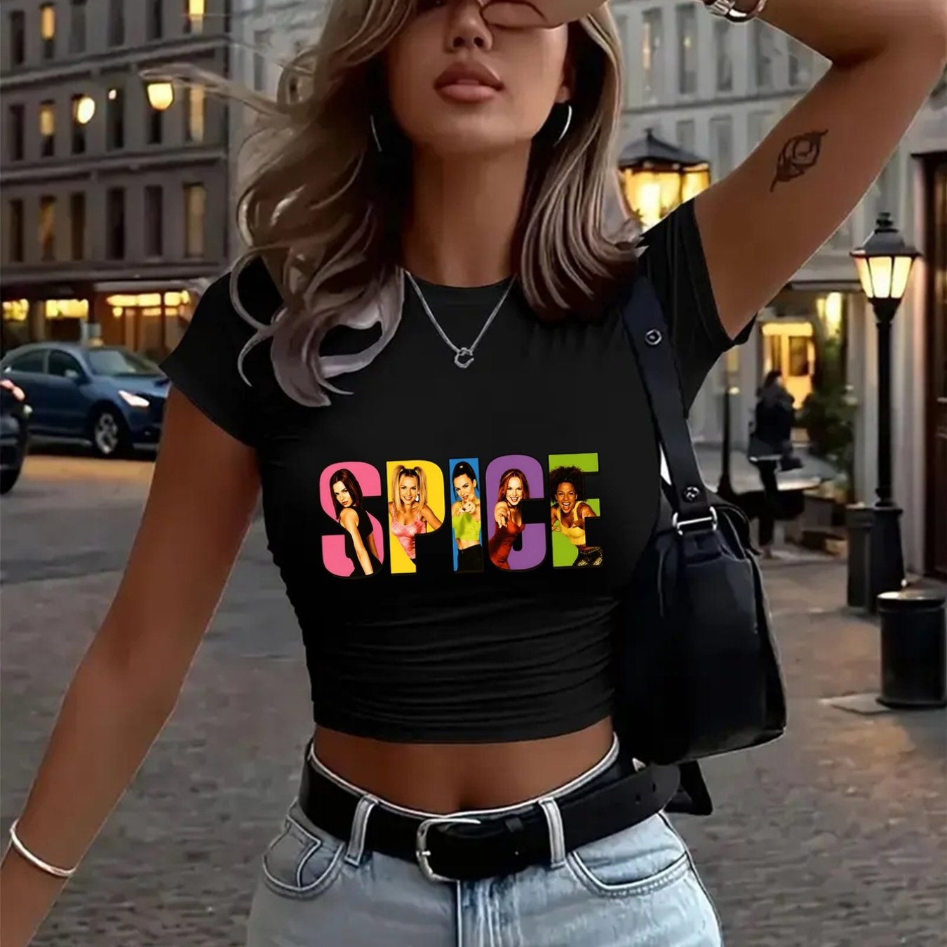 TEMU Women's Y2k Retro Spice T-shirt - Iconic 4 Female Graphics & Spice Print, Short Round Neck Casual Top, Machine Washable Suitable For - Wear,