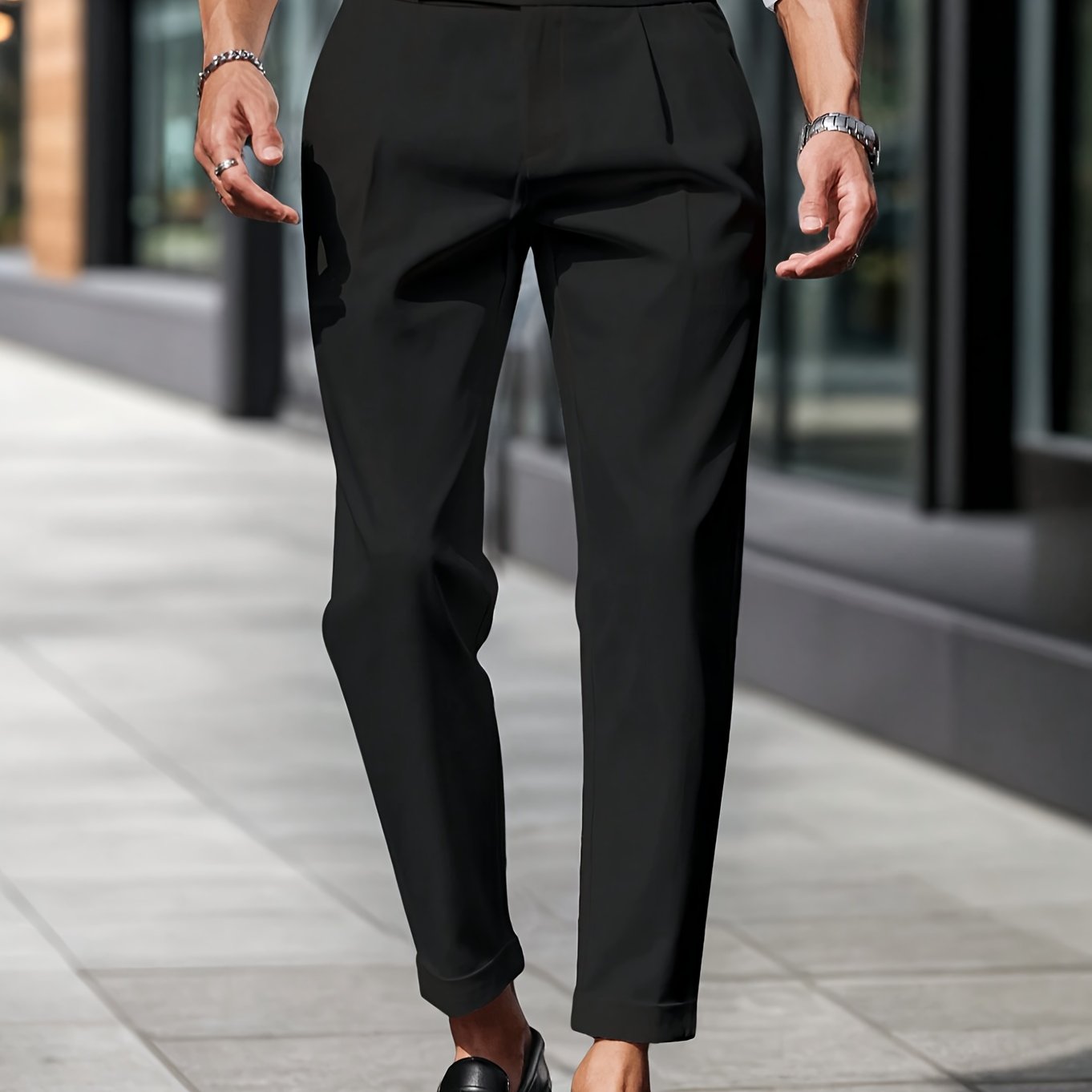 TEMU Men's Black Business Casual Dress Trousers Long Pants