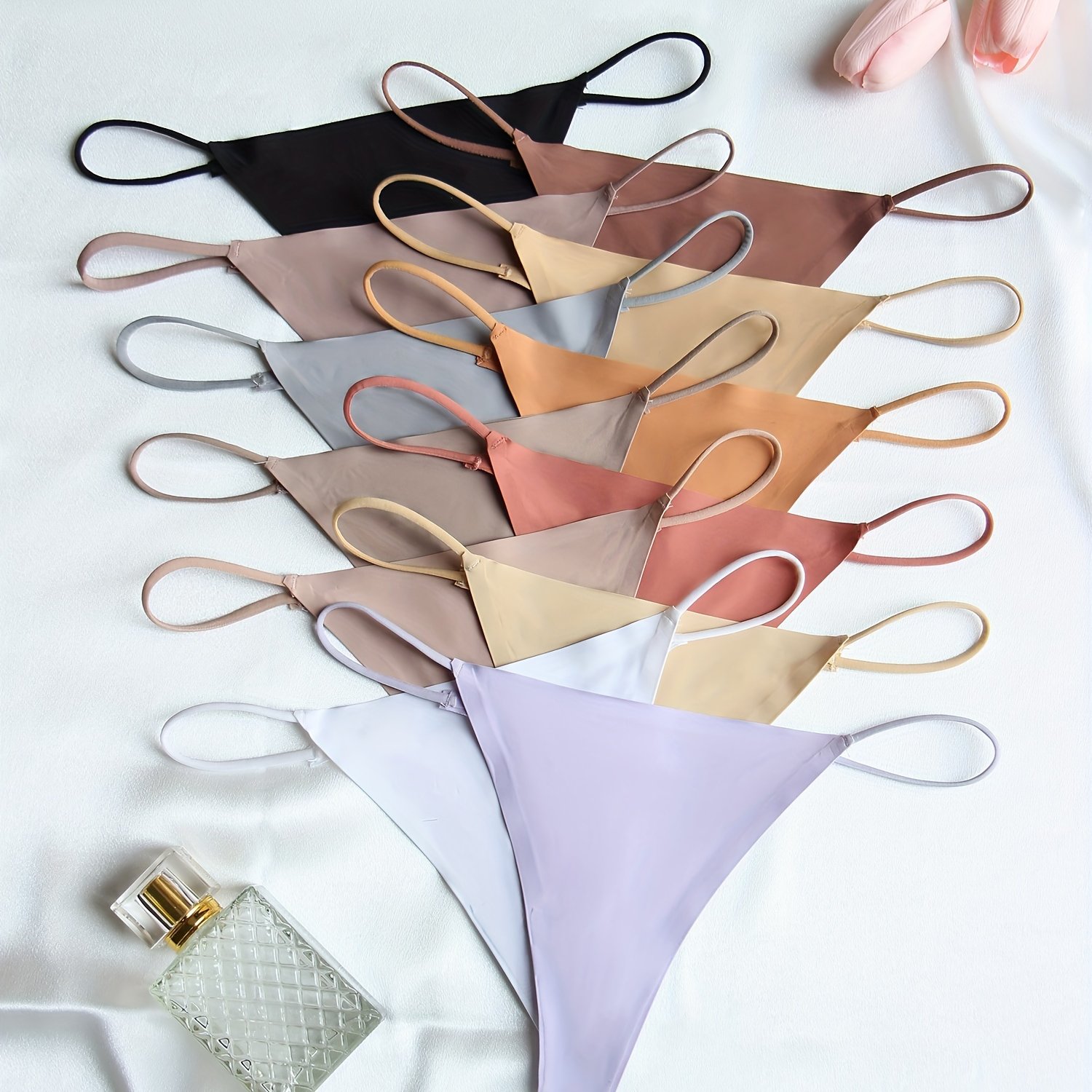 12pcs Solid Thin Strap Thongs, Sexy & Comfy Low Waist Intimates Panties, Women's Lingerie & Underwear