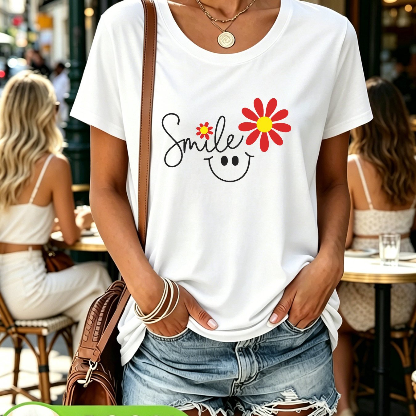 White T-shirt With Smile Slogan | Casual, Loose-fit T-shirt | Unisex Spring/summer Top
