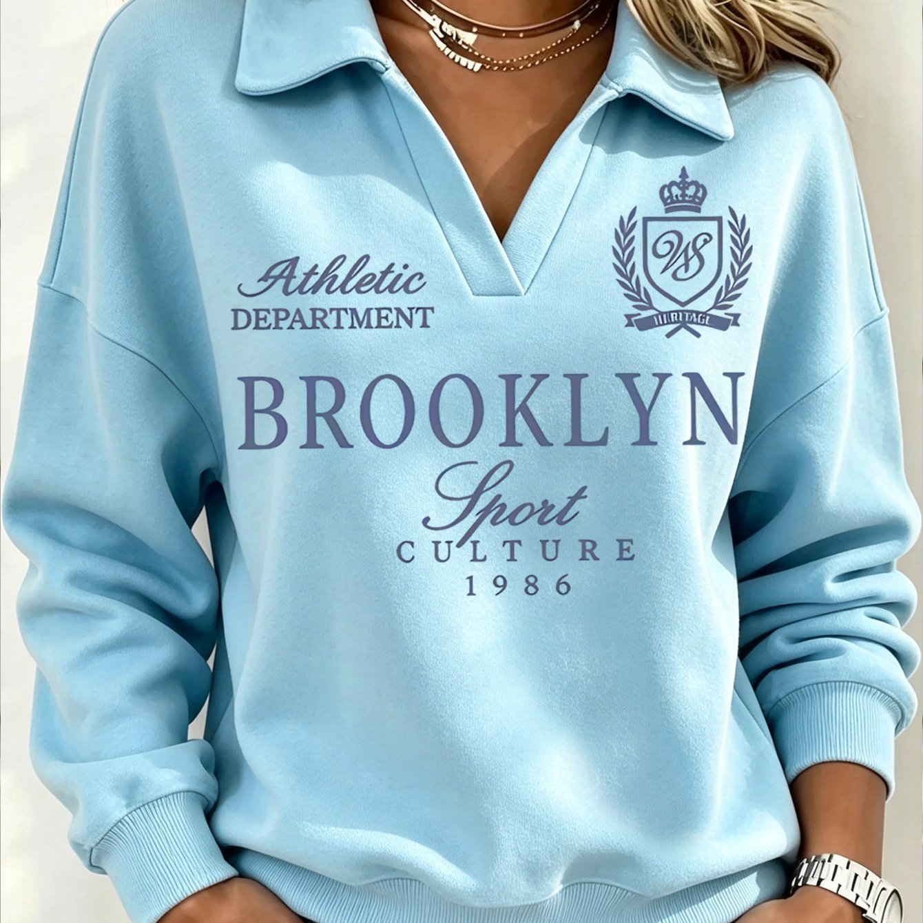 TEMU Women's Lapel Sweatshirt With Artistic Letter Print Pattern - Y2k Fashion Casual Sport Long Sleeve Pullover, New -lined Style For Autumn/winter