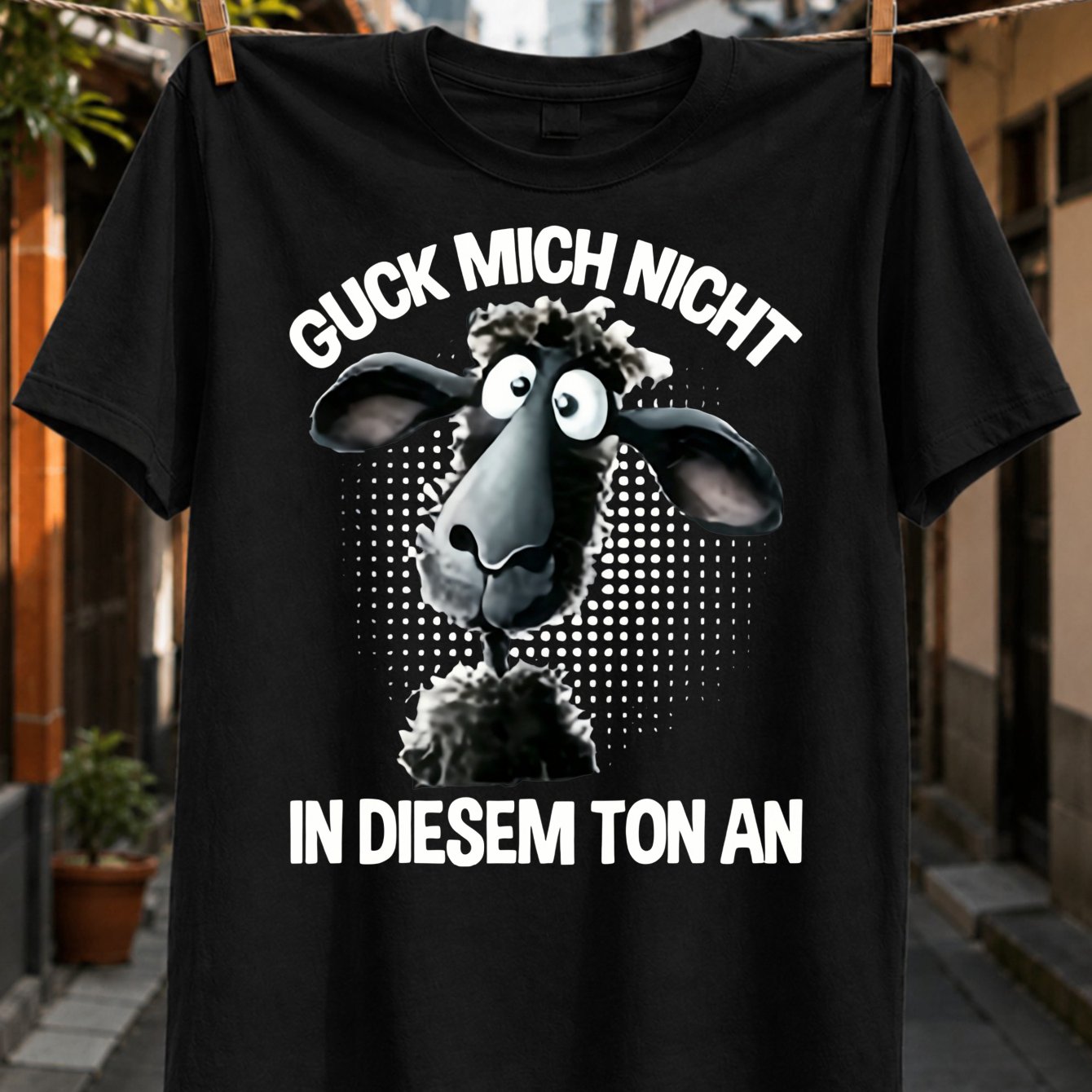 Image of At Me In This Tone Graphic Wide- Cartoon Sheep With Black And White Halftone Comedy Design Unisex All T-shirt