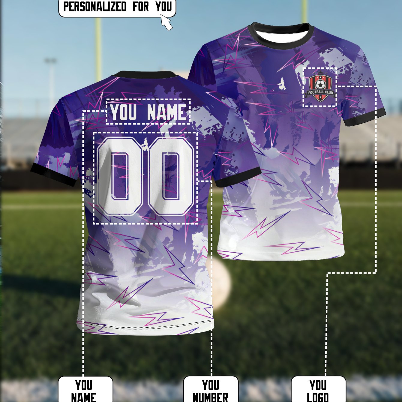 TEMU Customizable Jersey With Name And Number - Purple Base White '00' Goalkeeper Number, Black Trim - Machine Washable Sports Uniform, Gift, Casual