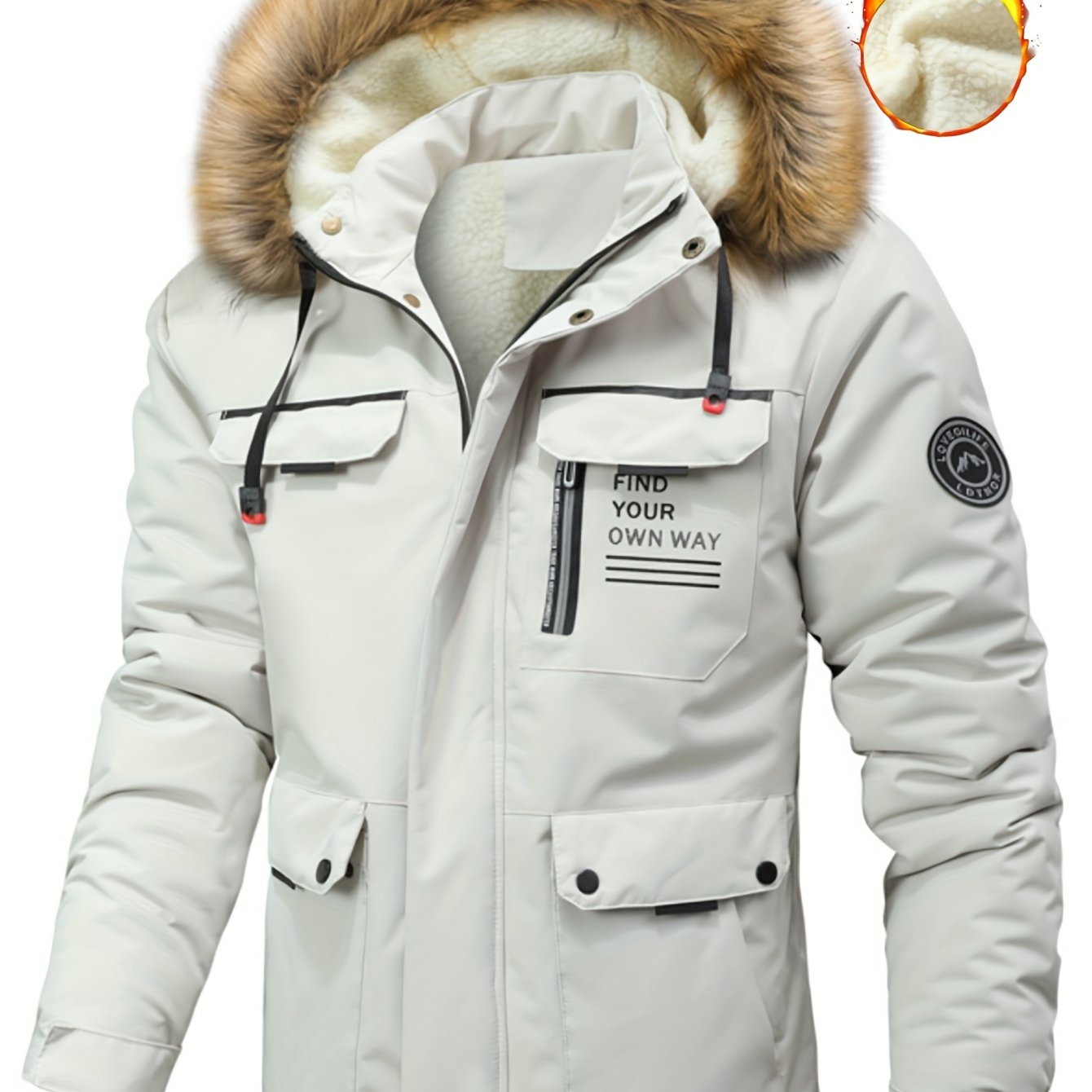 205 New Boyfriend Style Hooded Fleece-lined Jacket Winter Fleece Jacket Casual Thickened Multi- Faux Fur Men's Removable Hood Coat