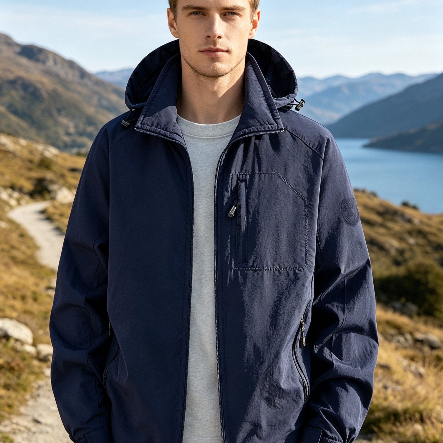 TEMU Men's Detachable Hood Jacket, Windproof Lightweight Hiking Jacket With Zippered Pockets, Breathable Windbreaker, Men's Jacket, Suitable For