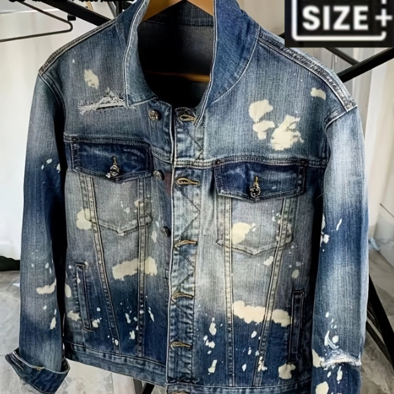 Image of [hme] Men's Denim Jacket, Loose Plus Size Style, Heavy Washed Craft, Classic Versatile Color, Breathable Fabric, Machine Washable& Non-deformable, Essential For Trendy Daily Matching, Plus Size