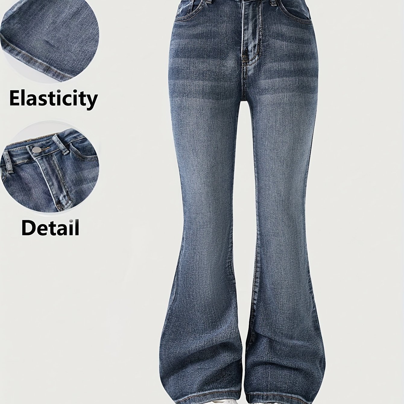 Image of 2025 Girls' Teen Flared Jeans Fashion High Waist Slim Fit Vintage Washed Denim Pants