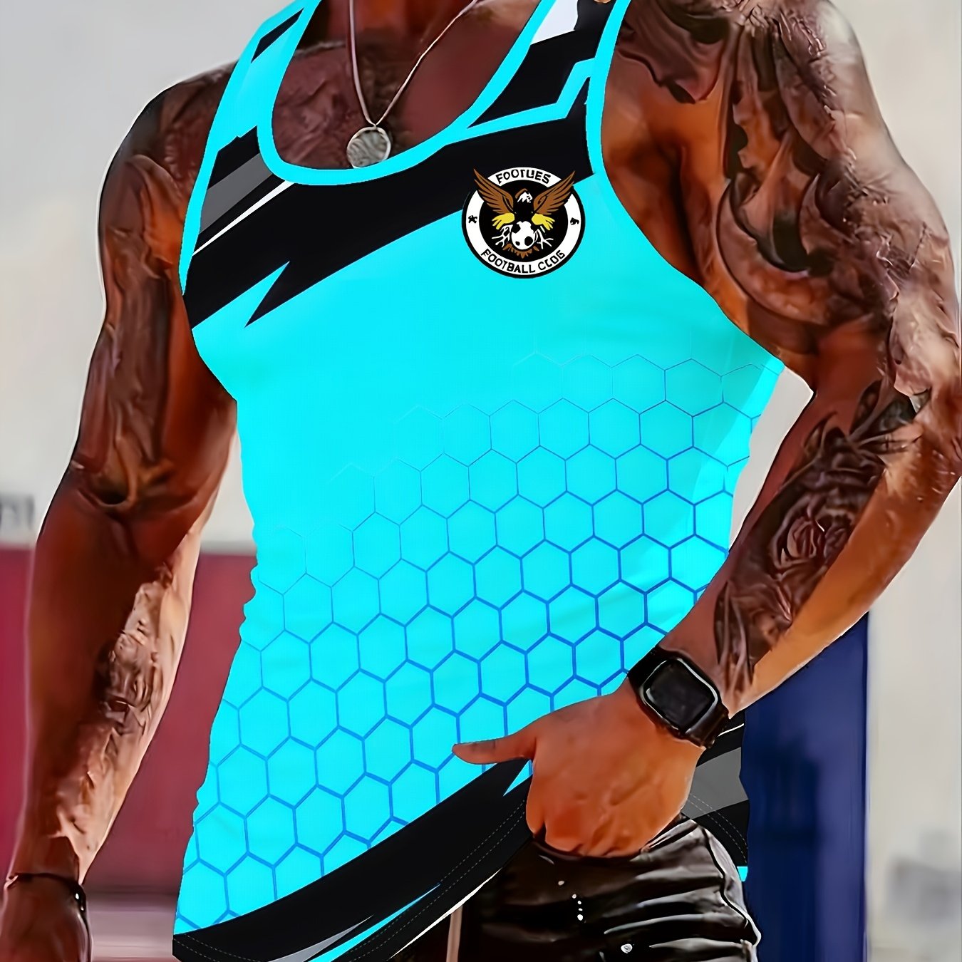 TEMU Chaleco deportivo de corte holgado para hombre, camiseta sin transpirable para baloncesto , chaleco estampado