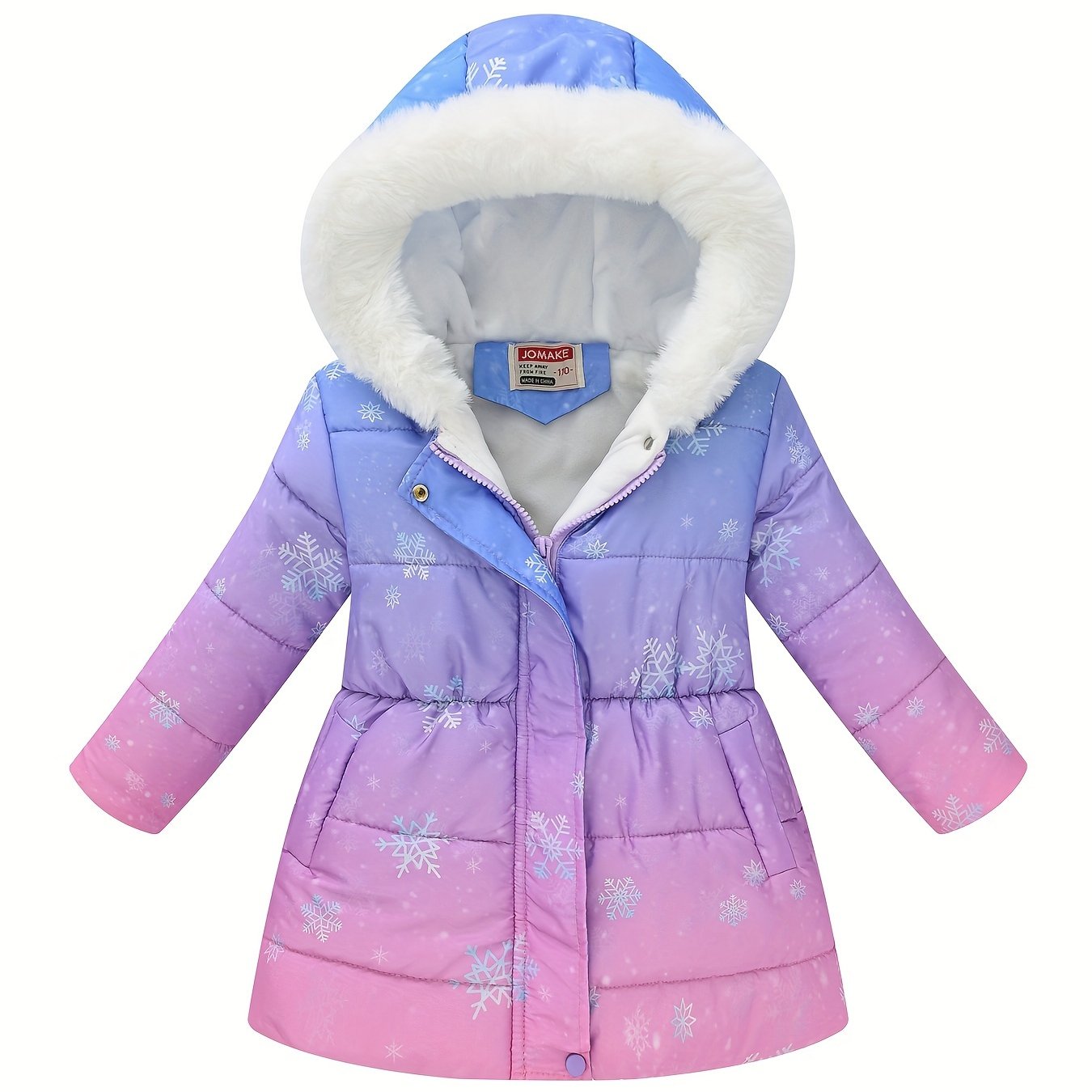 Jomake Girls' Hoodie Jacket - Cozy Lined, Long Sleeve With White Trim & Snowflake Print, Turquoise To Black Gradient Design, Warm & Stylish For Autumn/winter Outdoor Activities, Girls Winter Clothes